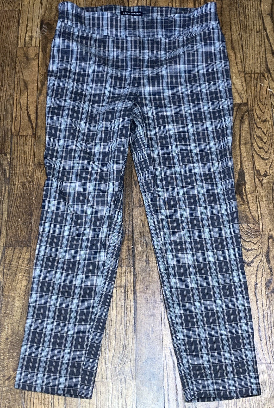 Counterparts Women’s Black White & Gold Plaid Dress Pants L Flat Front Stretch