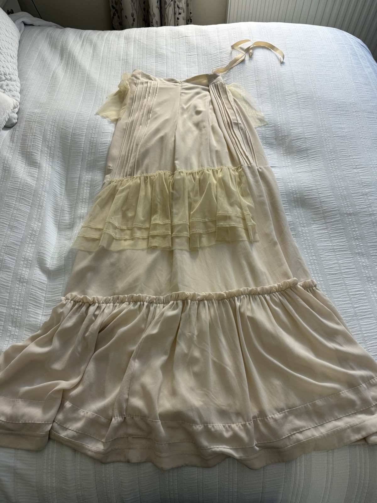 See By Chloe Vintage Pale Peach Nude Slip Dress Size 8 Drop Waist Tulle Trim 20s