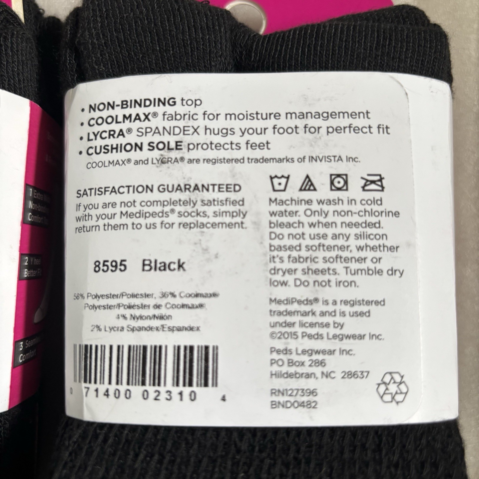 2 Four Pair Packs Medi Peds Diabetic Socks Size 7-10 Black