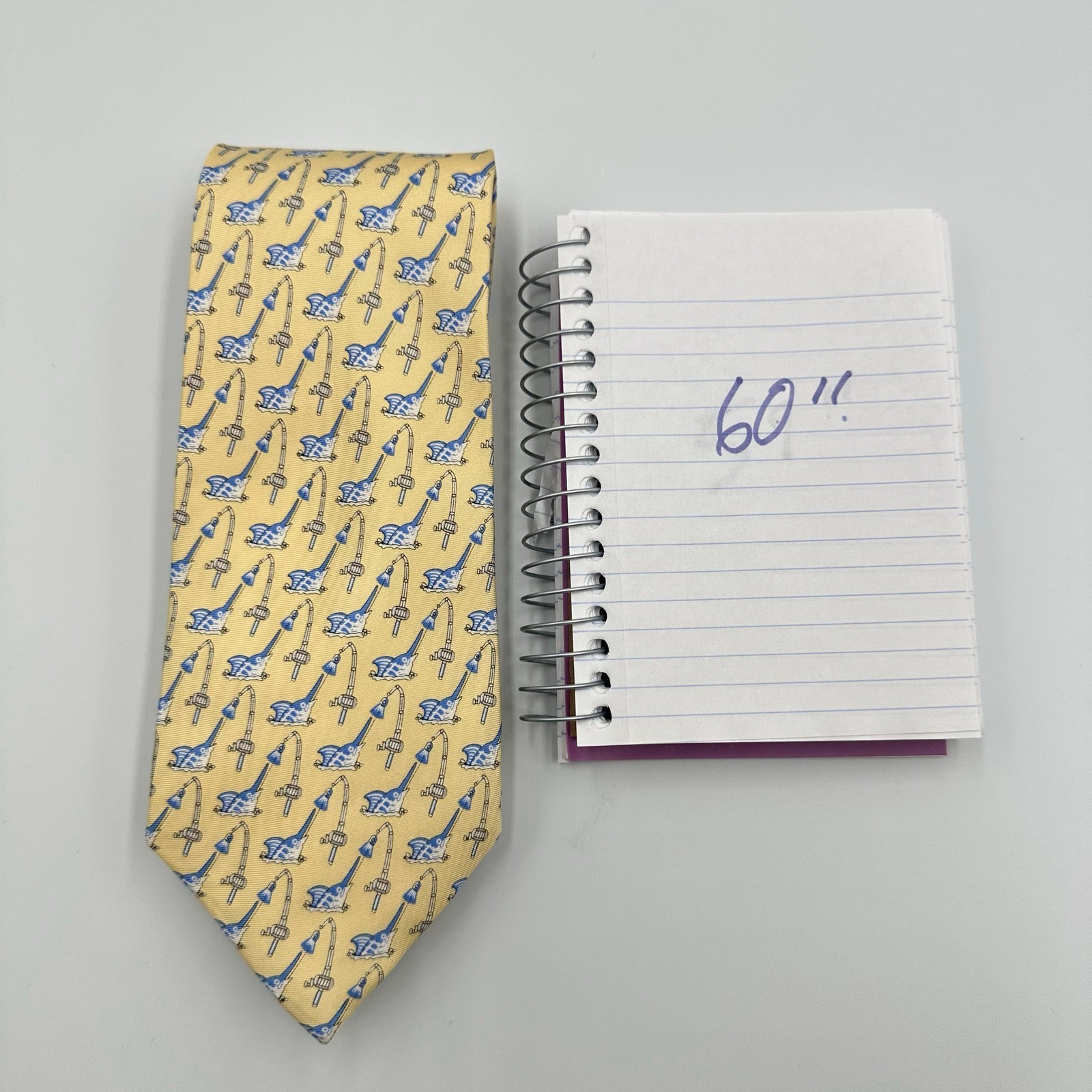 Southern Tide Mens Silk Tie Yellow Marlin Fishing Rod Novelty Print 3.25in