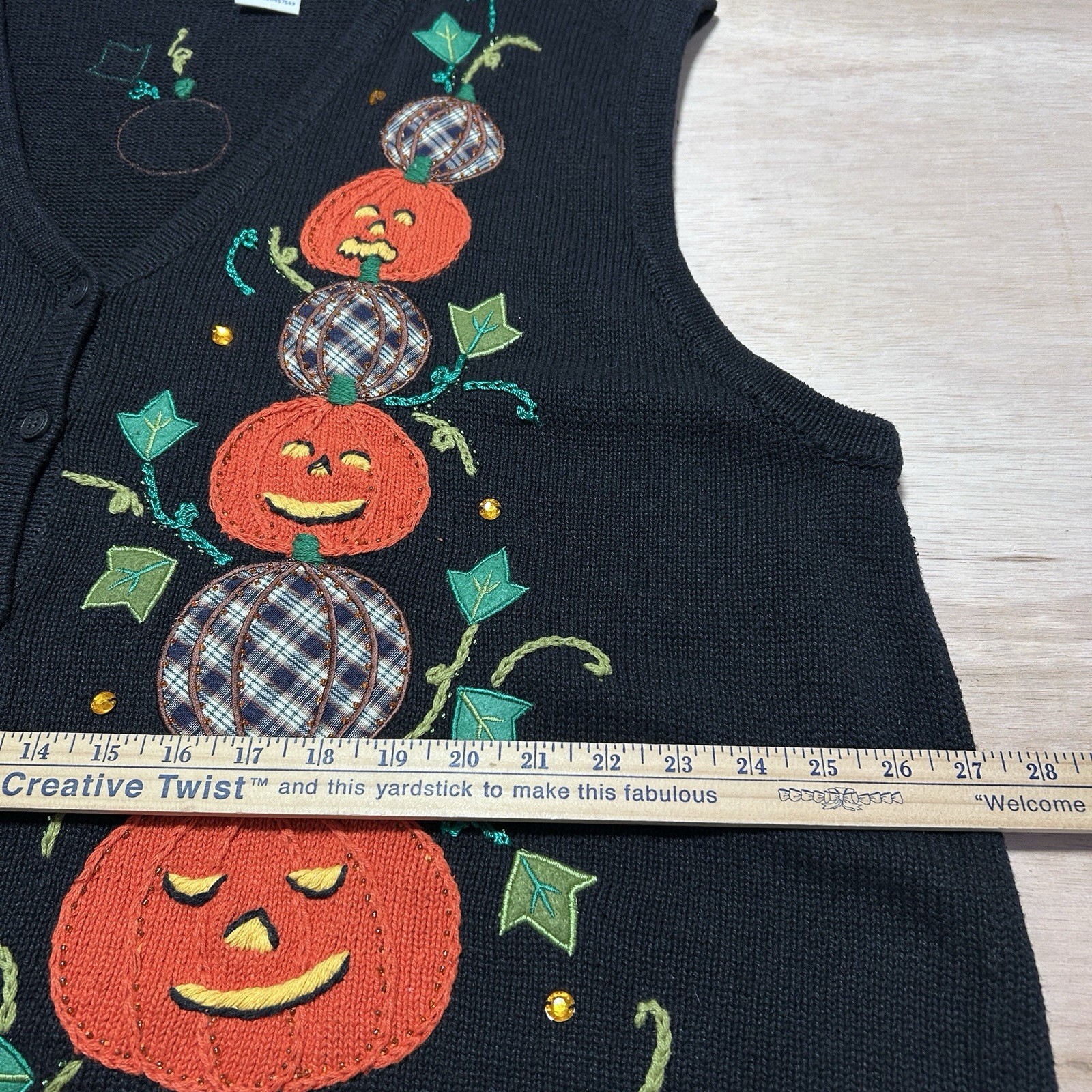 Vtg Bobbie Brooks Halloween Pumpkins Button Knit Sweater Vest Womens 26/28W