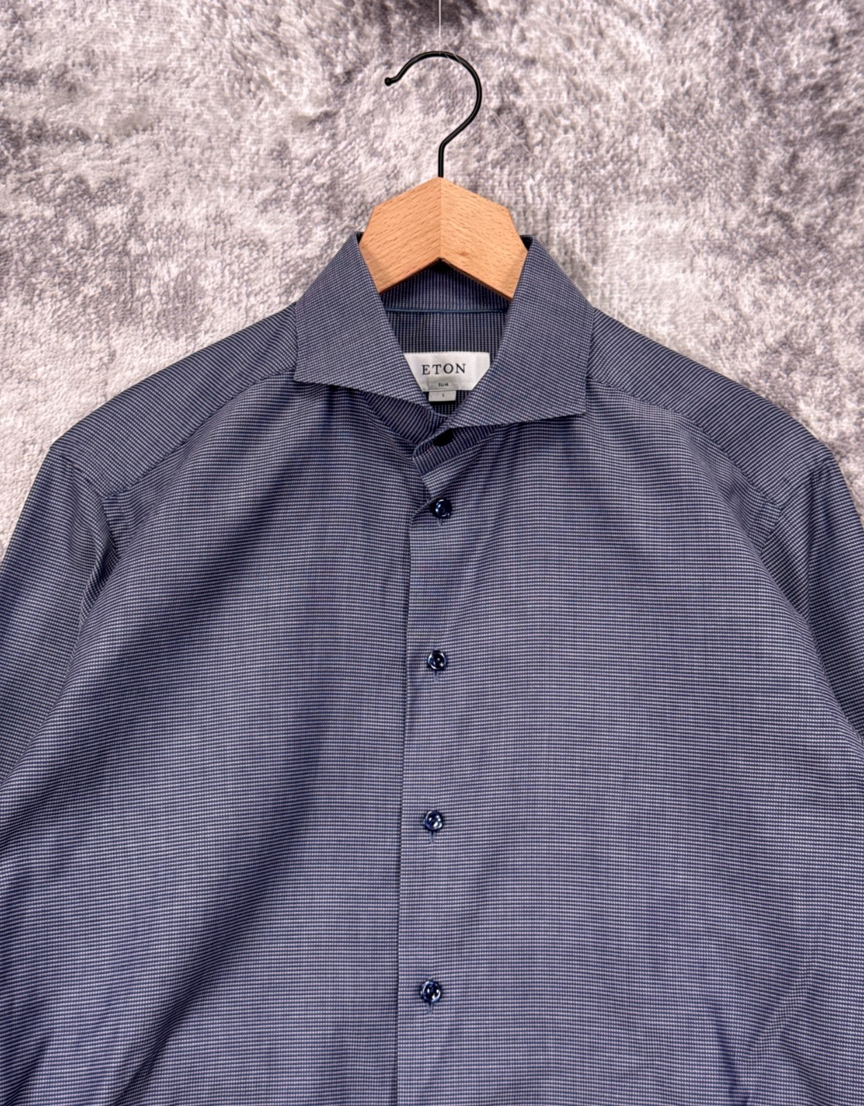 Eton Slim Fit Dress Shirt 41 / 16 Mens Blue Luxury Jacquard