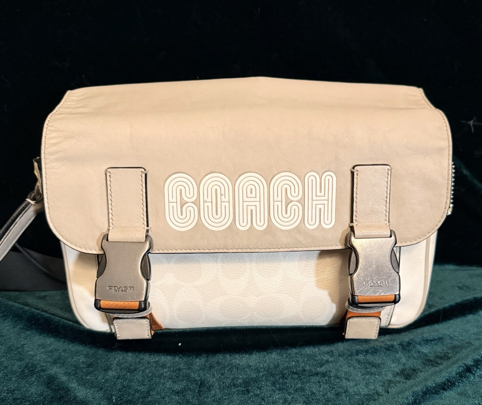Authentic Coach Track Logo Crossbody Bag – Detachable Strap Black/Silver