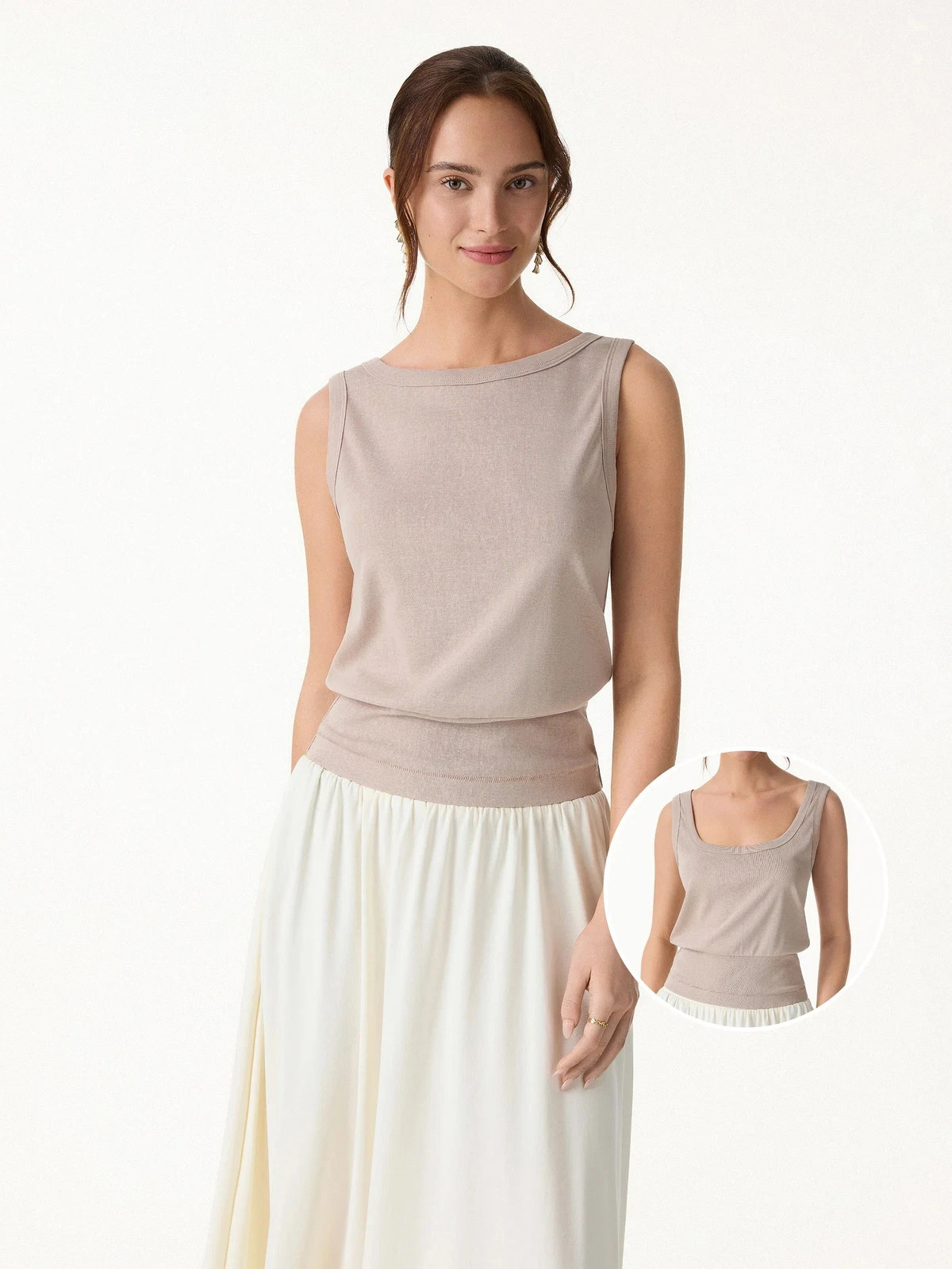 OGL Cotton-Linen Blend Reversible Boatneck Low Back Top, New