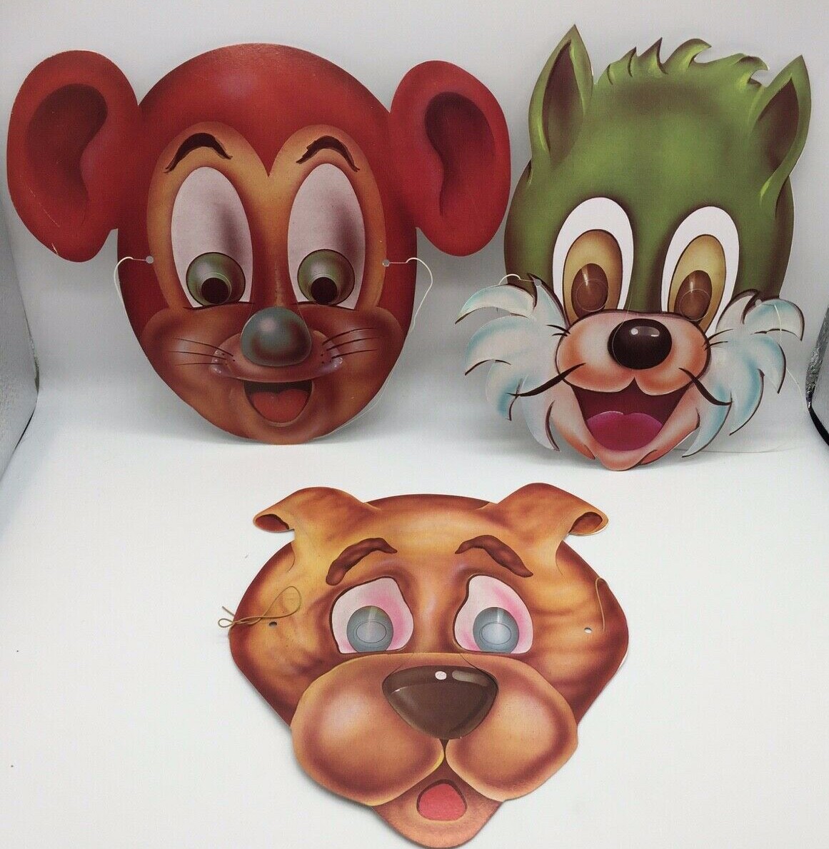 3 Vintage Halloween Masks Paper Card Tom Jerry Spike Cat Mouse Dog Cartoon 1970s
