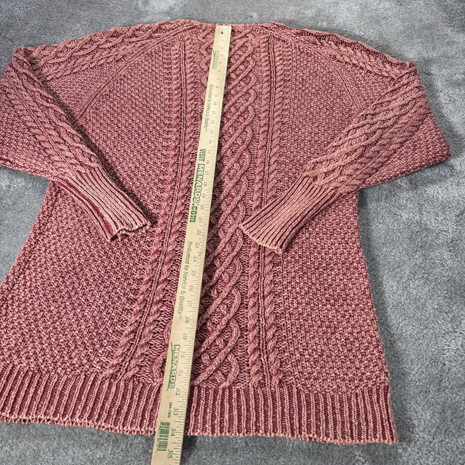 Free People Sweater Womens L Rose Pink Chunky Cable Knit Heavyweight Raglan