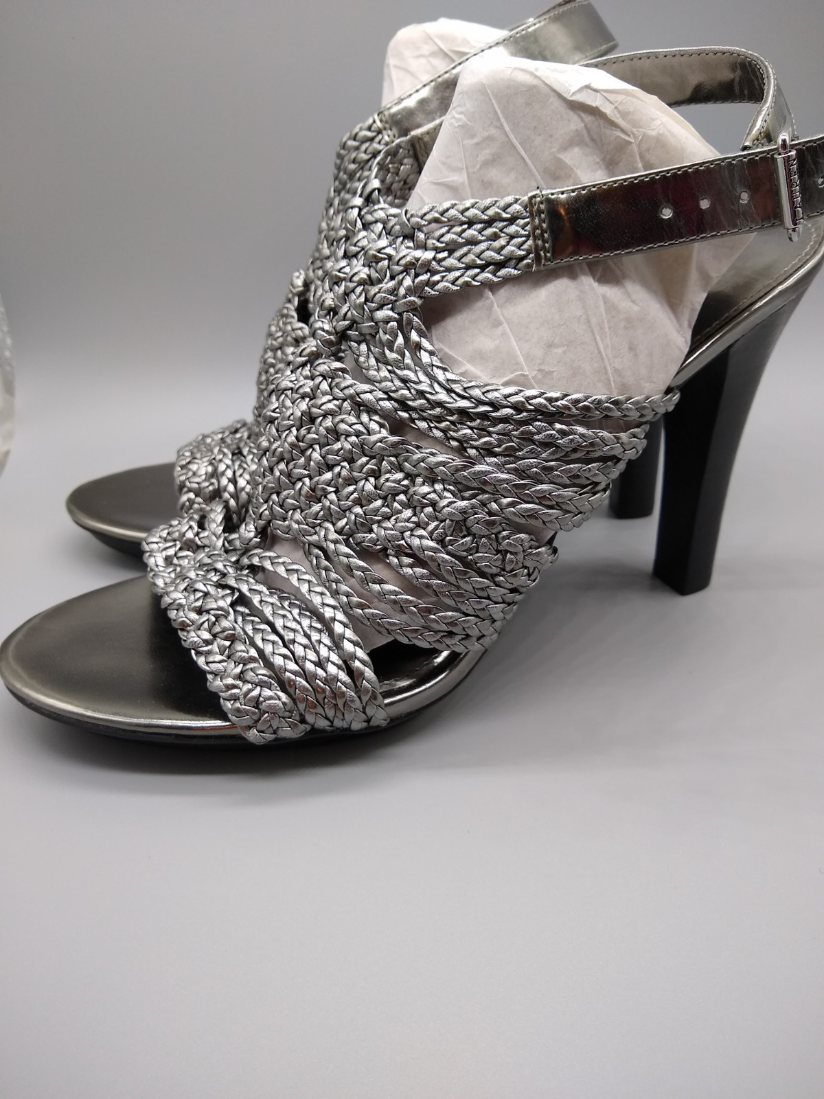 Ralph Lauren Silver Leather Braided High Heel Sandals Size 9B