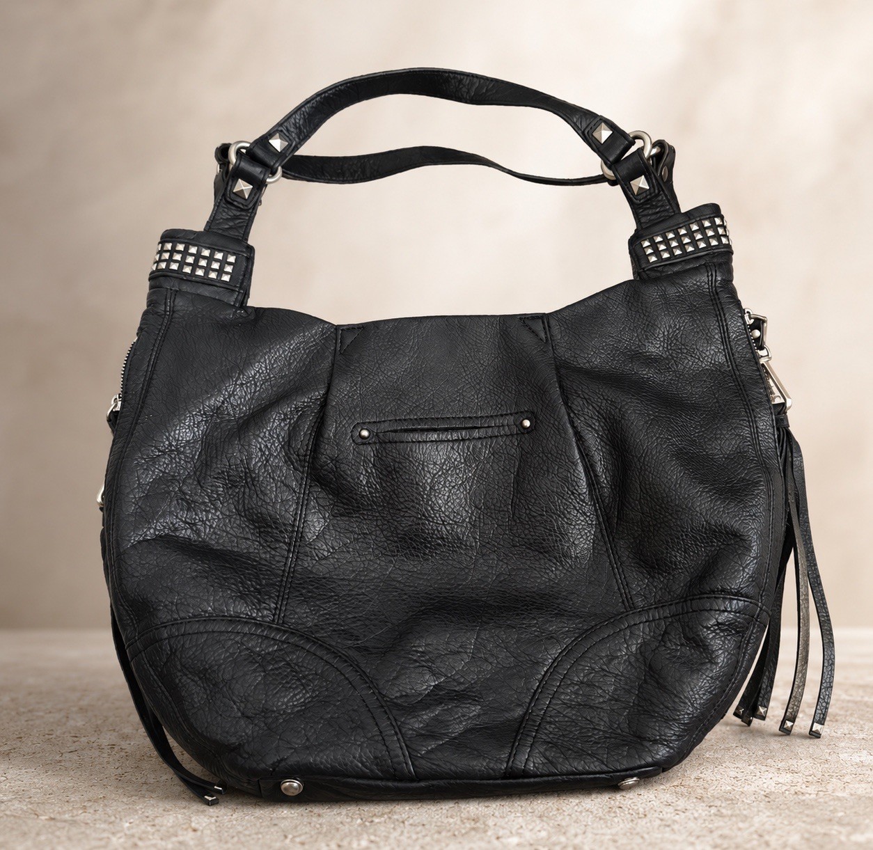 B Makowsky Studded Black Large Shoulder Bag 100% Leather Purse Y2K Vintage