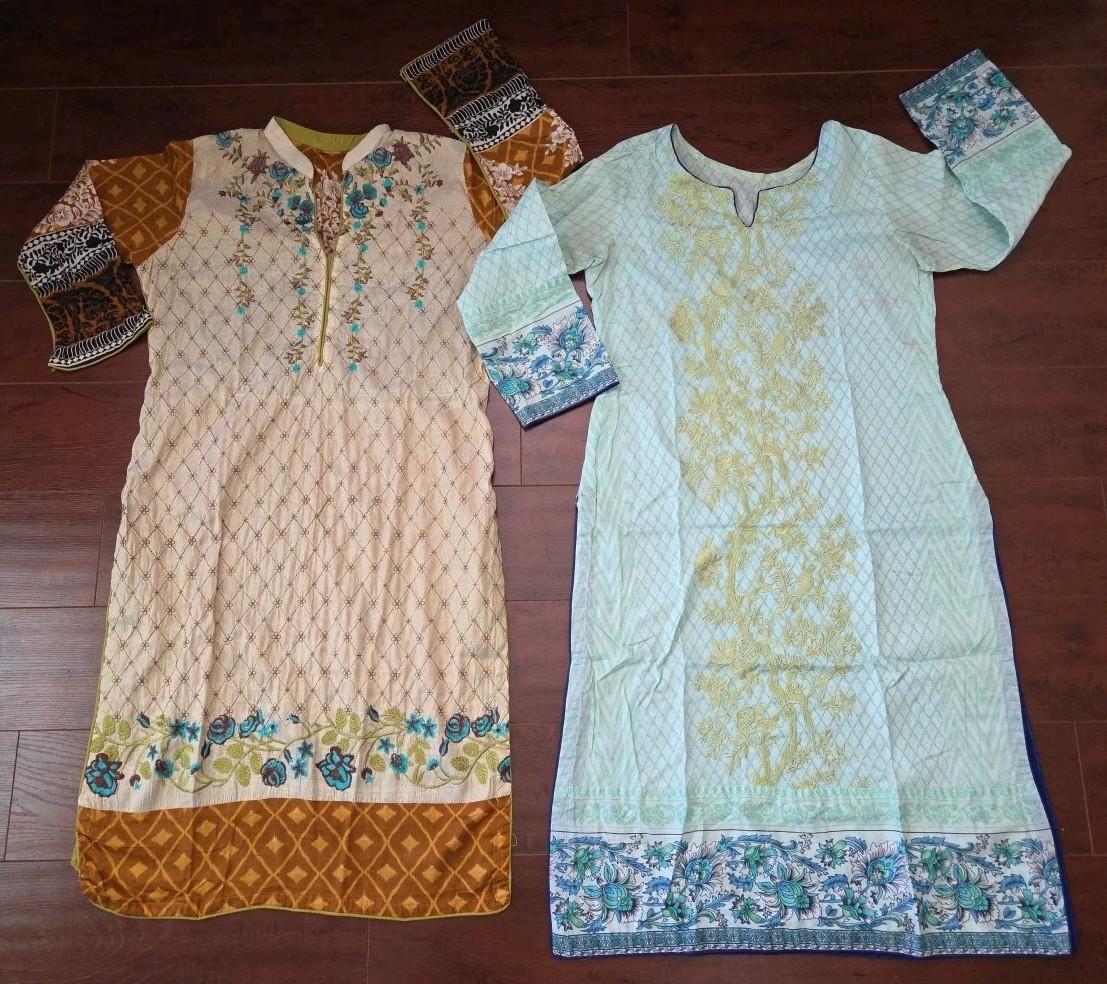 Womens Pakistani Indian 2 Shirts Embroidered Lawn Cotton Silk