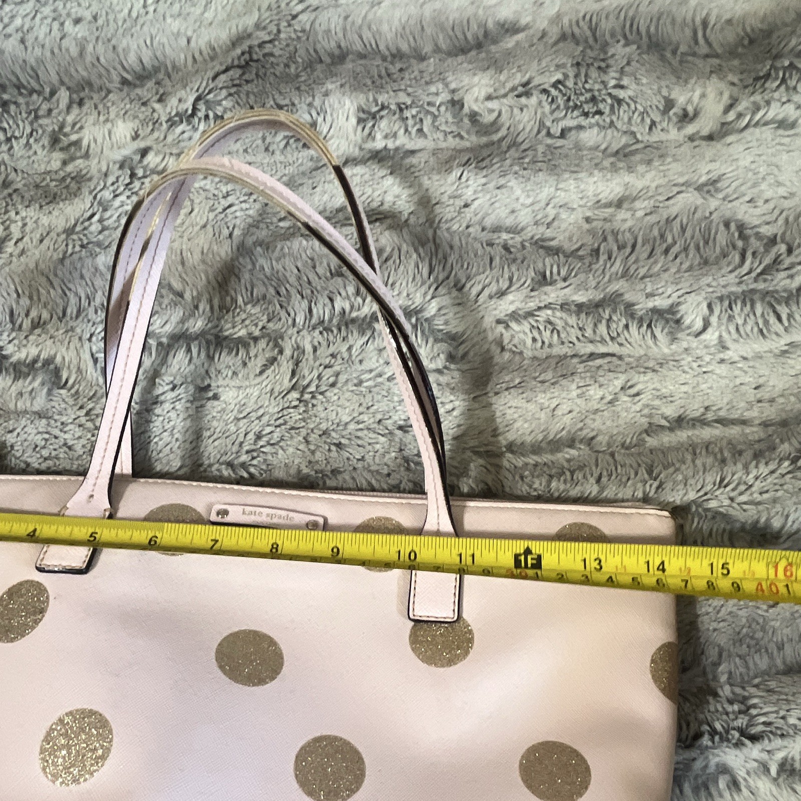 kate spade new york Pink/Gold Glitter Polka Dot Zip Top Tote Gold Pockets