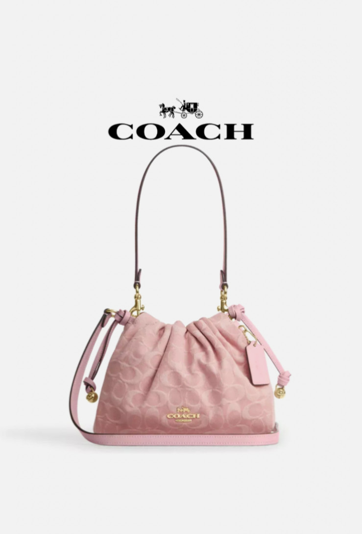 COACH Faye Drawstring Bag Signature Denim Light Pink CFD03 IMNH1