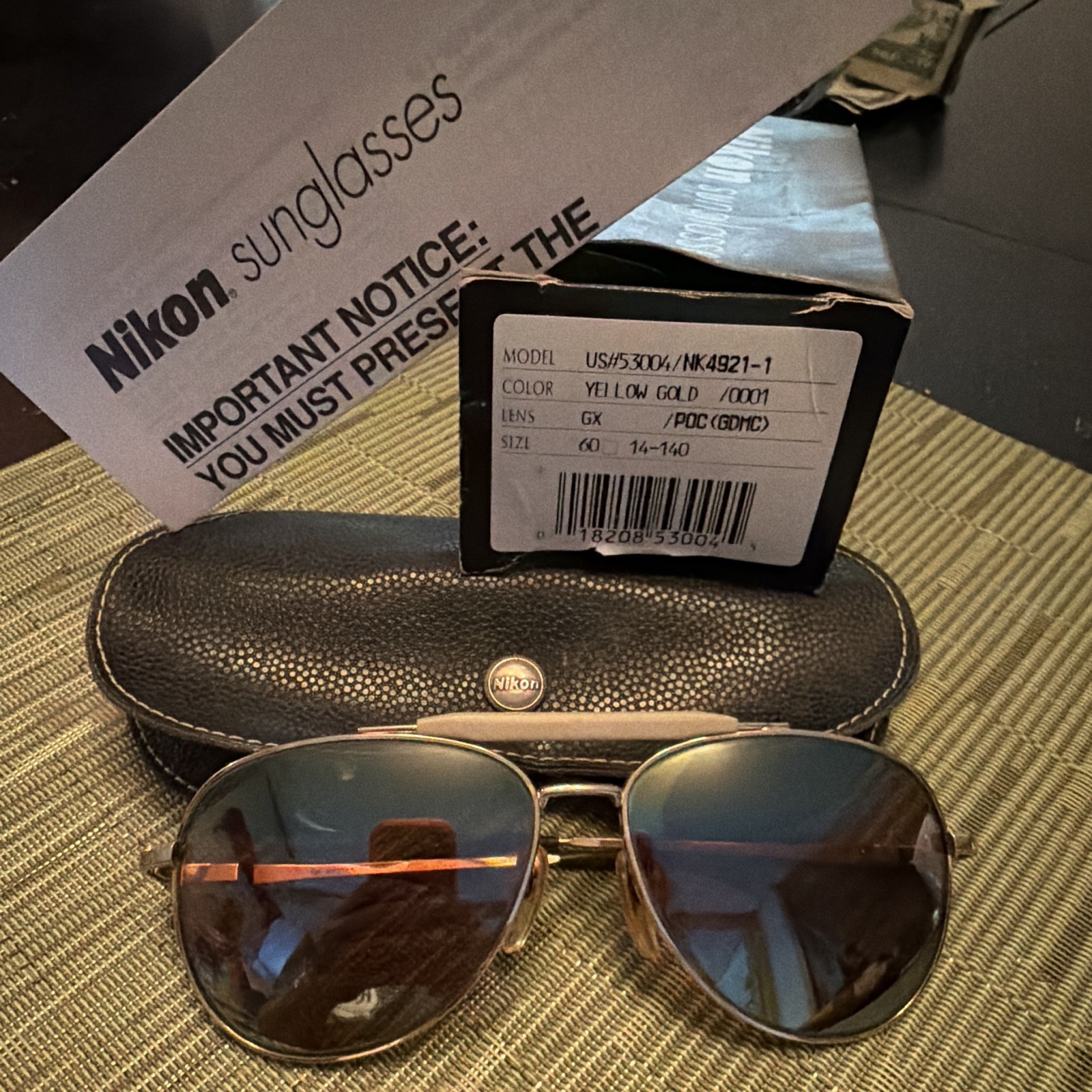 Nikon NK4921-1 Aviator Sunglasses Gold Metal Frame Brown Lenses 140mm vintage