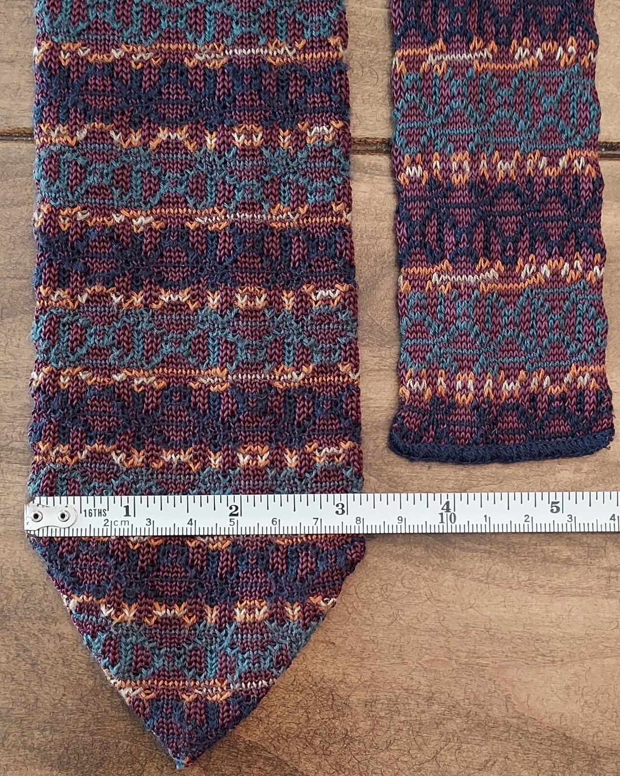 Vtg Rooster Pointed Knit Stripe Tie Texture Burgundy Purple Teal Orange 54×3 1/8