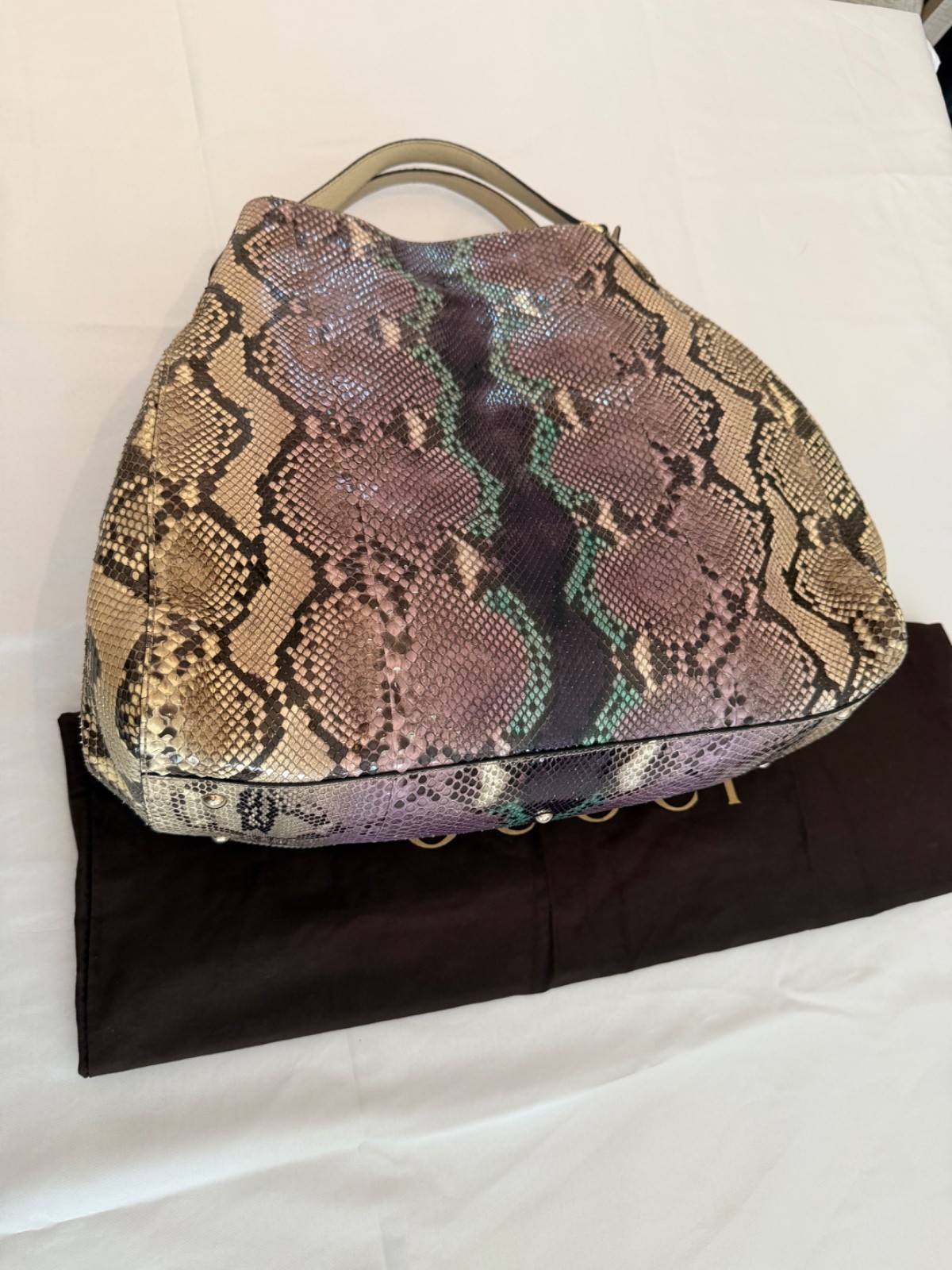 AUTHENTIC GUCCI SOHO LARGE EXOTIC PYTHON TOTE BAG Model Number: 282308