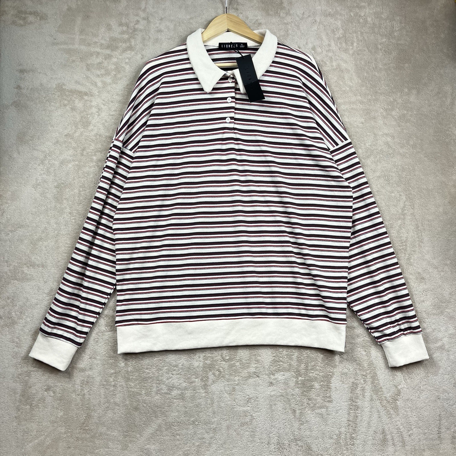 Revolve Lioness Rierie Striped Rugby Porcelain Oversized Thermal Polo Top XL
