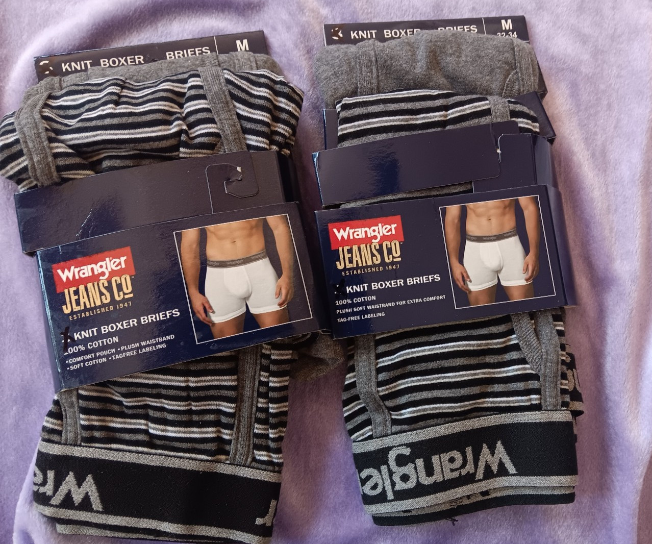 Wrangler Men’s Cotton boxer briefs 4 PAIRS M 32-34 STRIPE & SOLID GRAY
