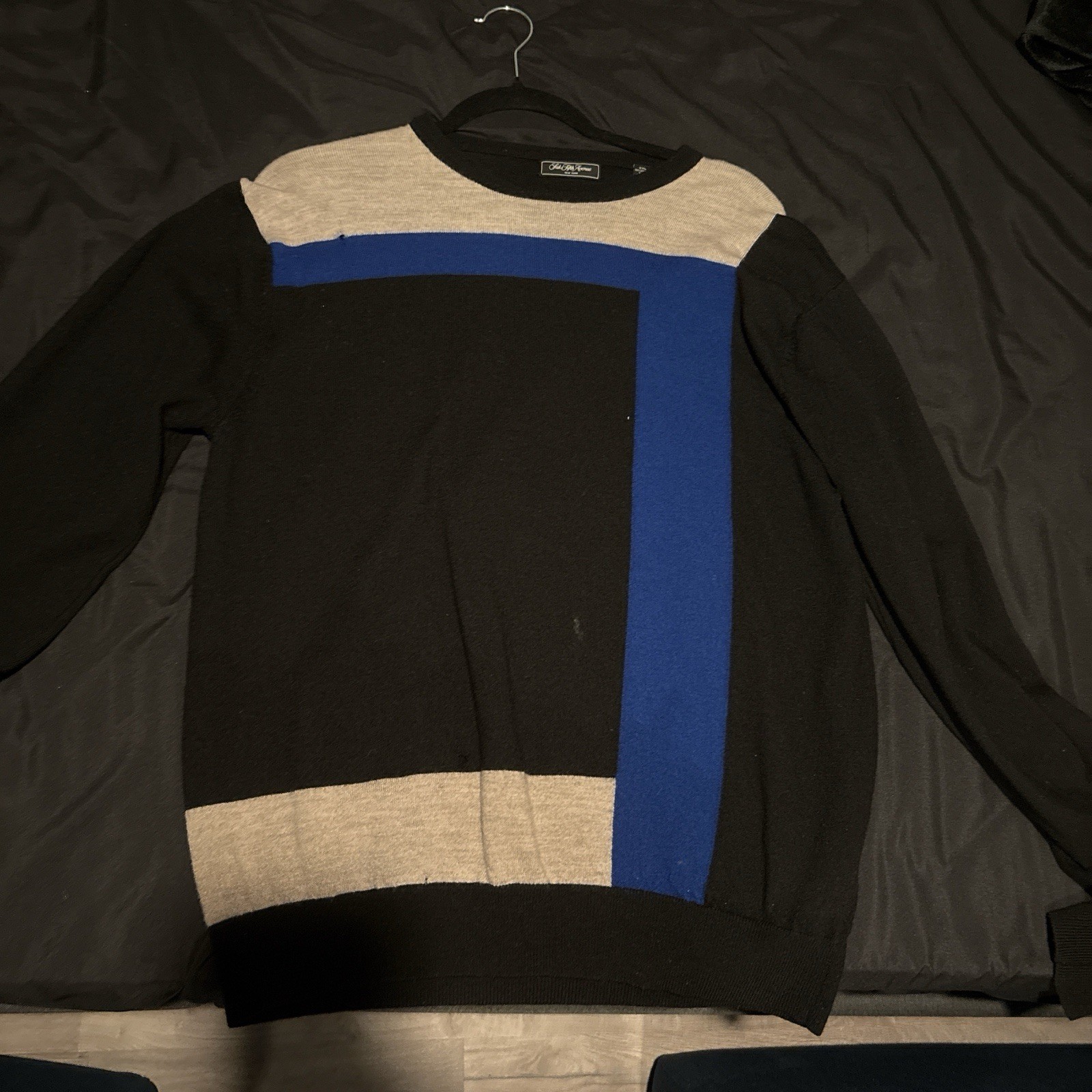 Saks Fifth Avenue Men’s XXL Merino Wool Geometric Sweater Black Blue Beige