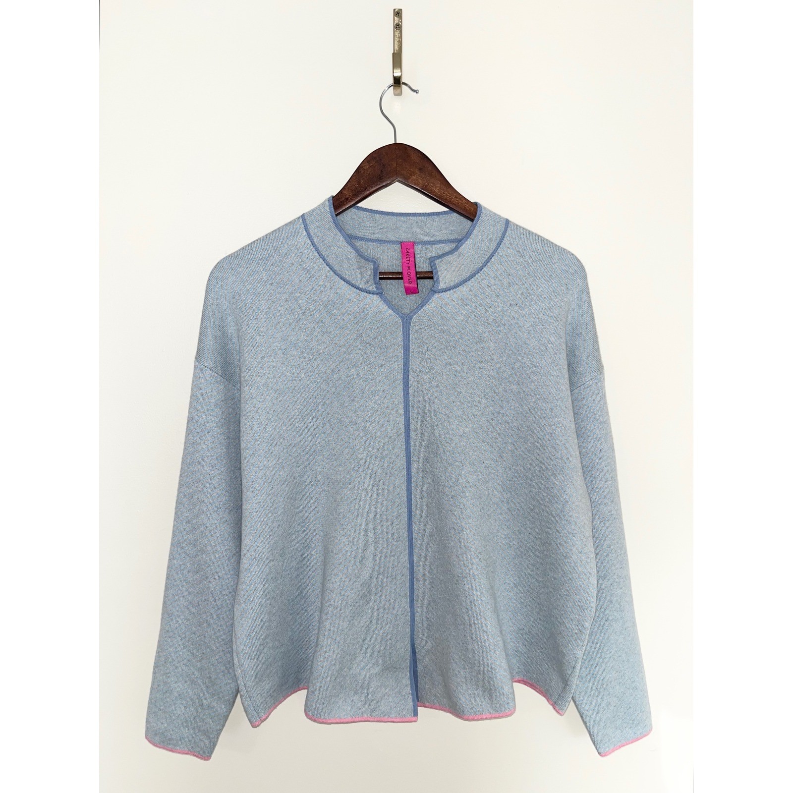 ZAKET & CLOVER Cashmere Neru Collar Sweater Sky Blue Women’s Casual| Large