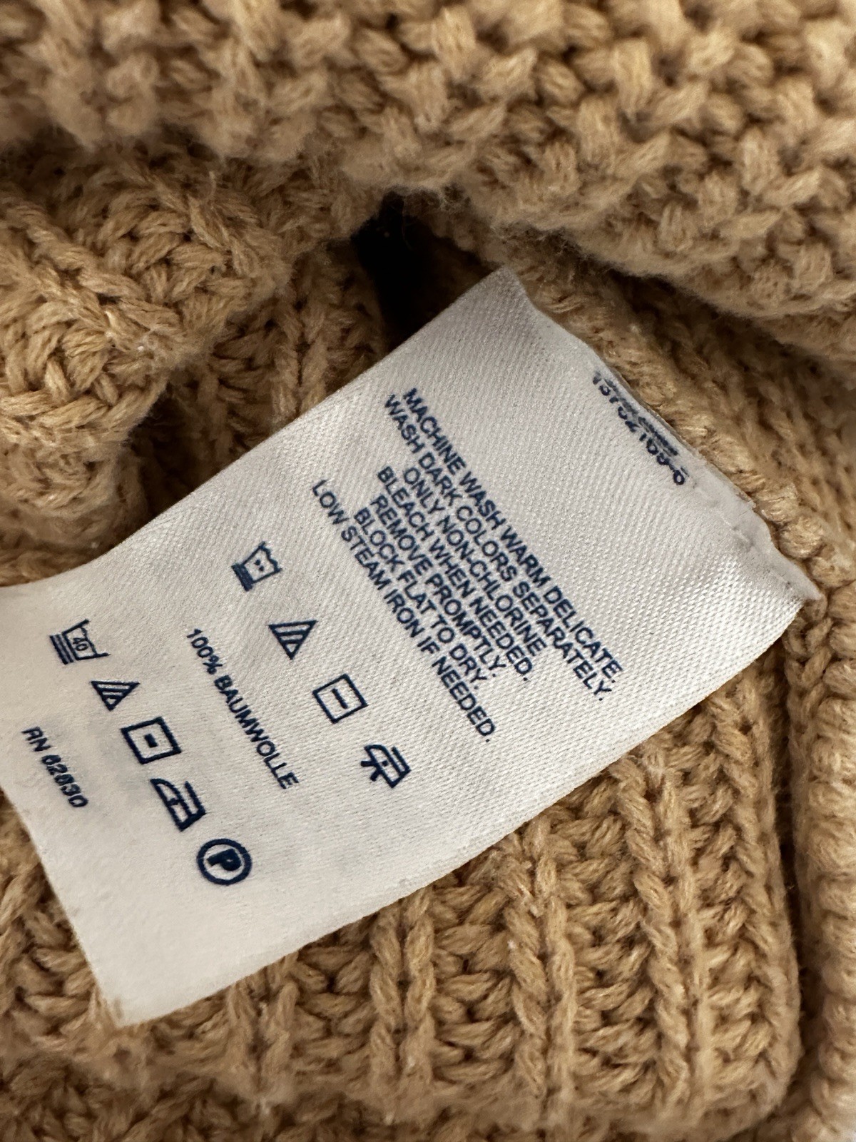 Lands End Knit 100% Cotton Baumwolle European Sweater Crew XS 2-4 Tan Caramel