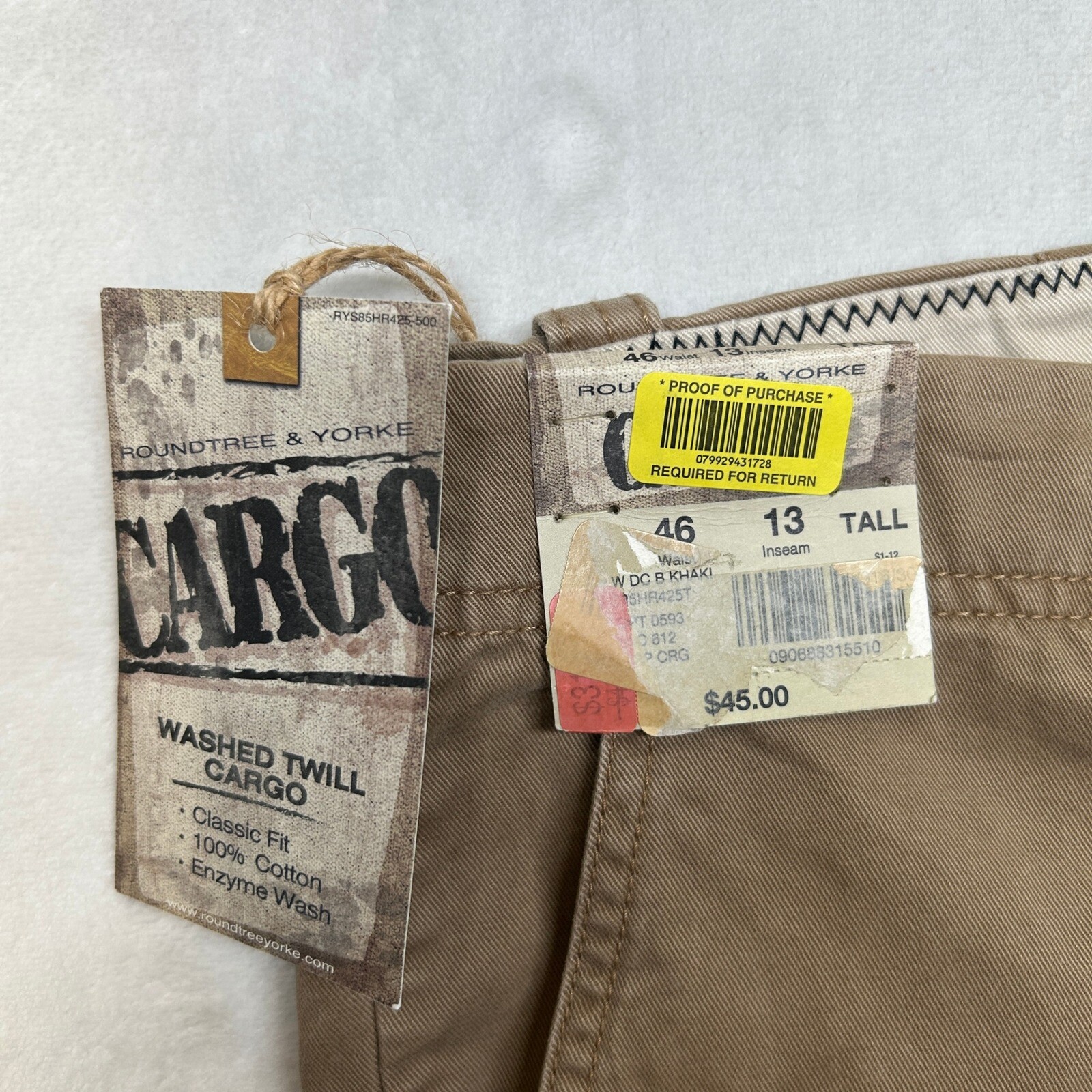 Roundtree & Yorke Cargo Shorts Mens 46 Tall 13″ Inseam Washed Twill Classic NEW