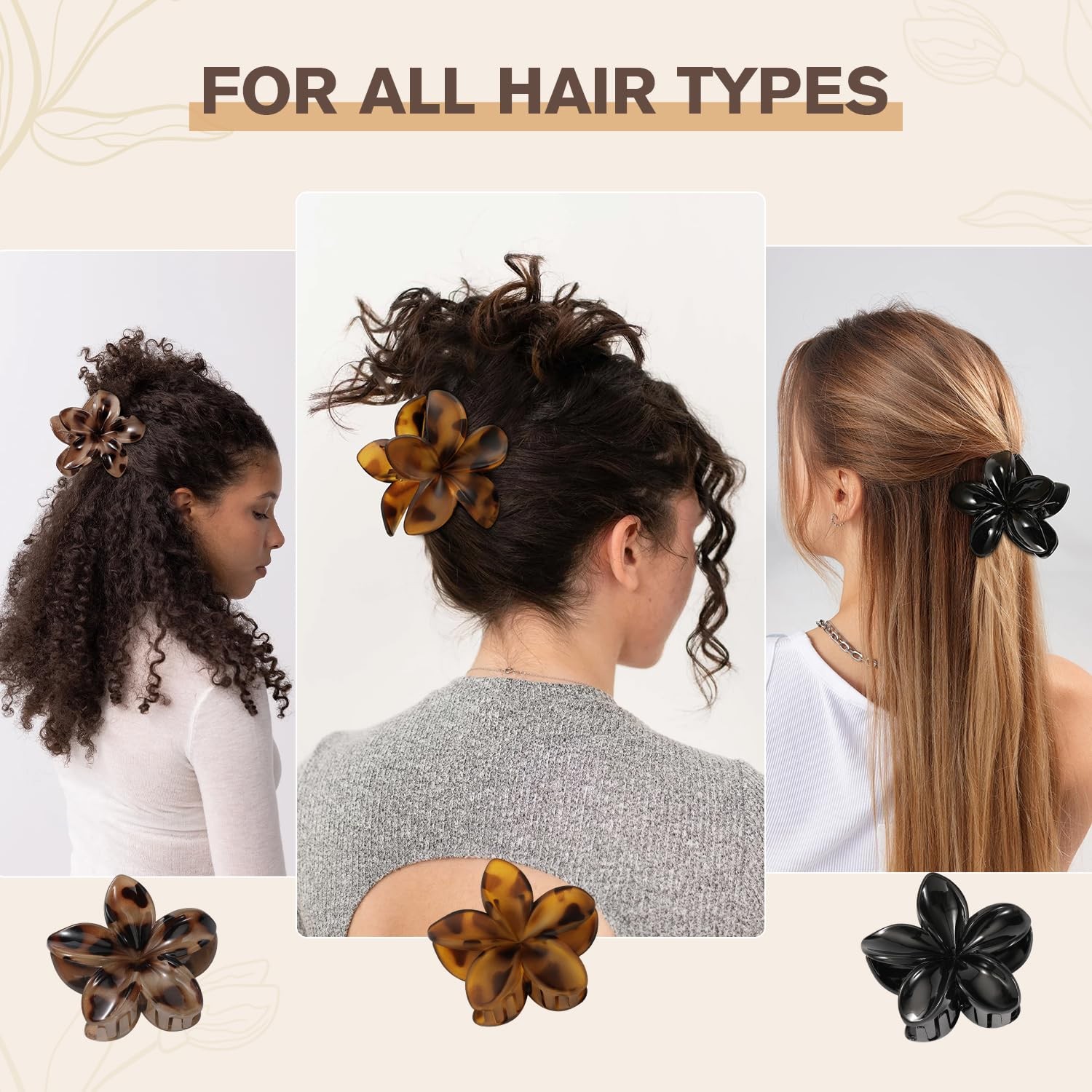 6 PCS Tortoise Flower Hair Clips for Women Girls, Large Hawaiian Multicolor