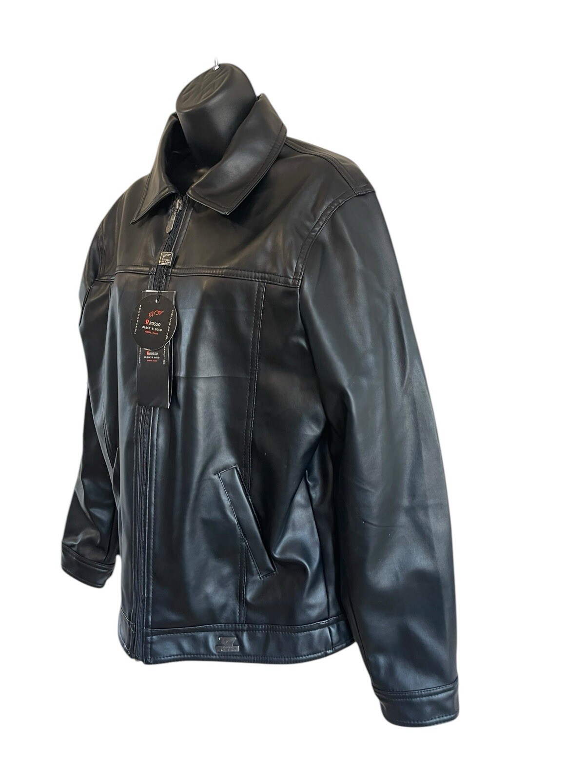 R Rosso Women’s Leather Jacket Size M NWT Black Zip Up