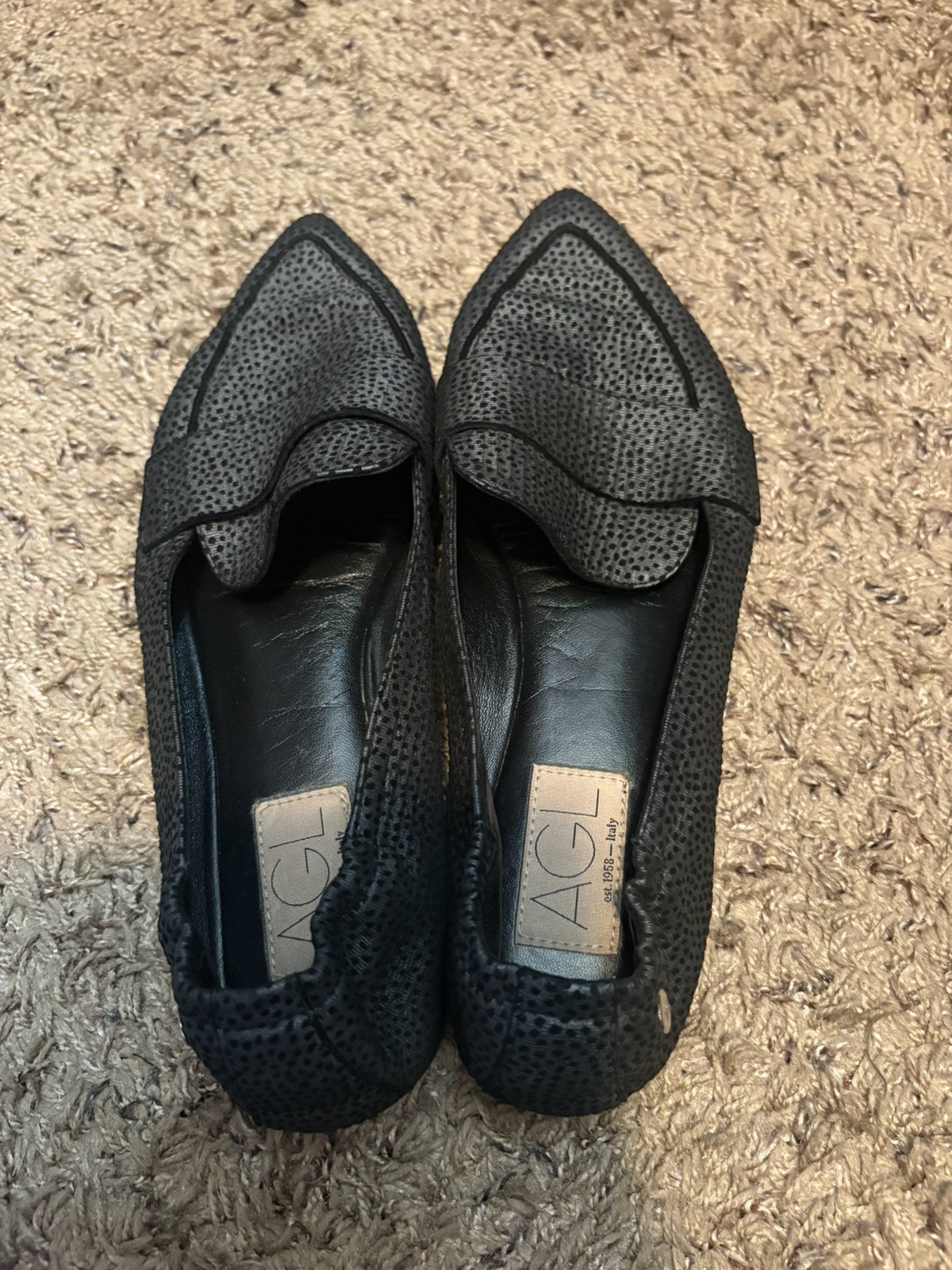 AGL Attilio Giusti Leombruni Micro Pointed Toe Loafer Gray Leopard spot 38.5