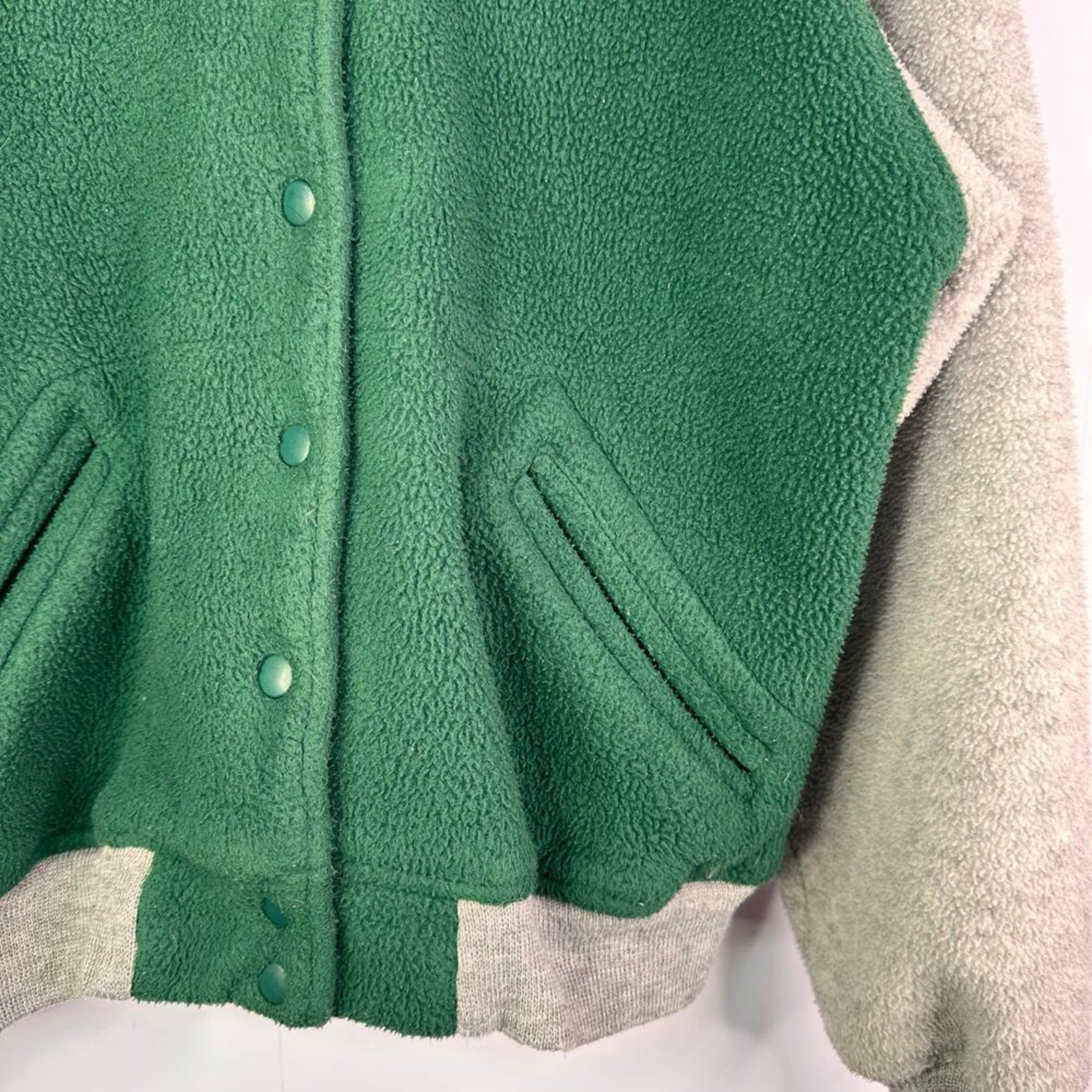Lands End Spring Varisty Jacket MEDIUM GREEN Snap Cotton Pockets Stretch