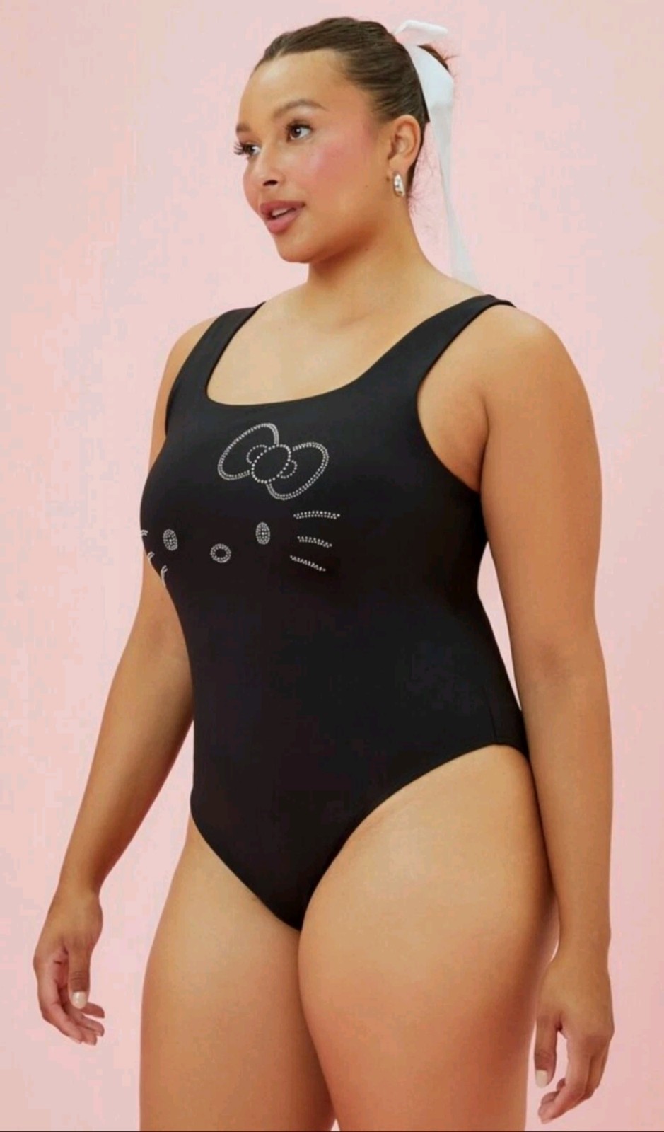 Forever 21 Black Hello Kitty Microfiber Rhinestone Bodysuit Plus Size 3X, 22/24