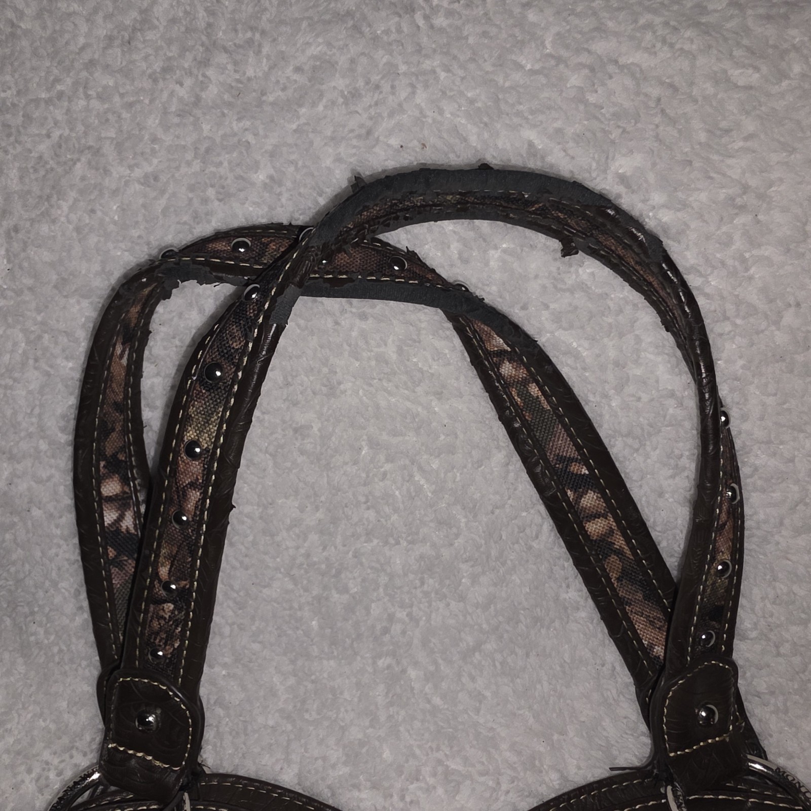 Montana West Camo Crossbody Shoulder Bag Faux Turquoise & Rhinestone Cross EUC