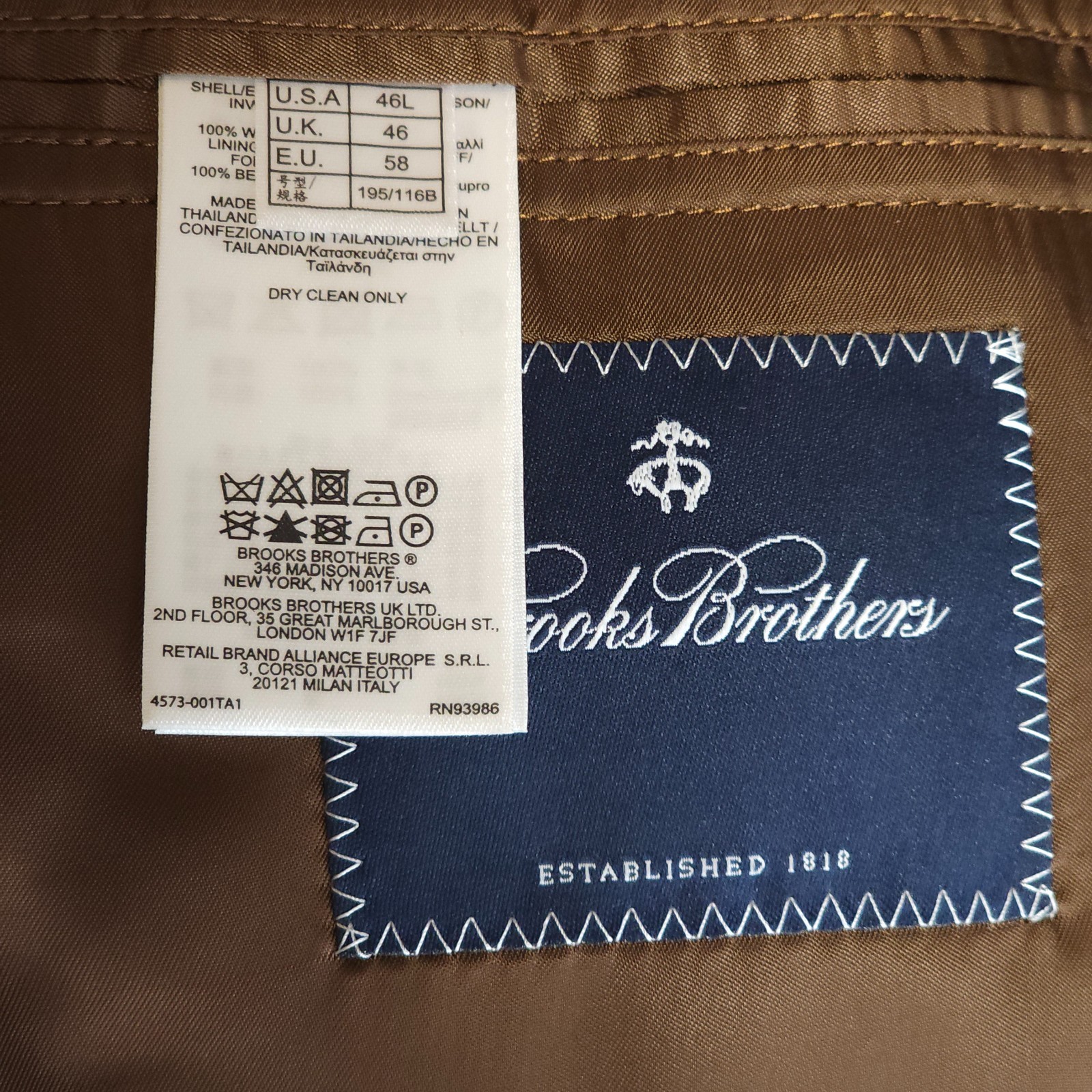 Brooks Brothers Men Blazer Two Button Wool Hounds Tooth Beige Multi Size 46L