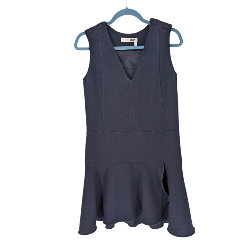 See By Chloe Drop Waist Sleeveless Mini Dress Button Shoulder Navy Blue SZ XS 34