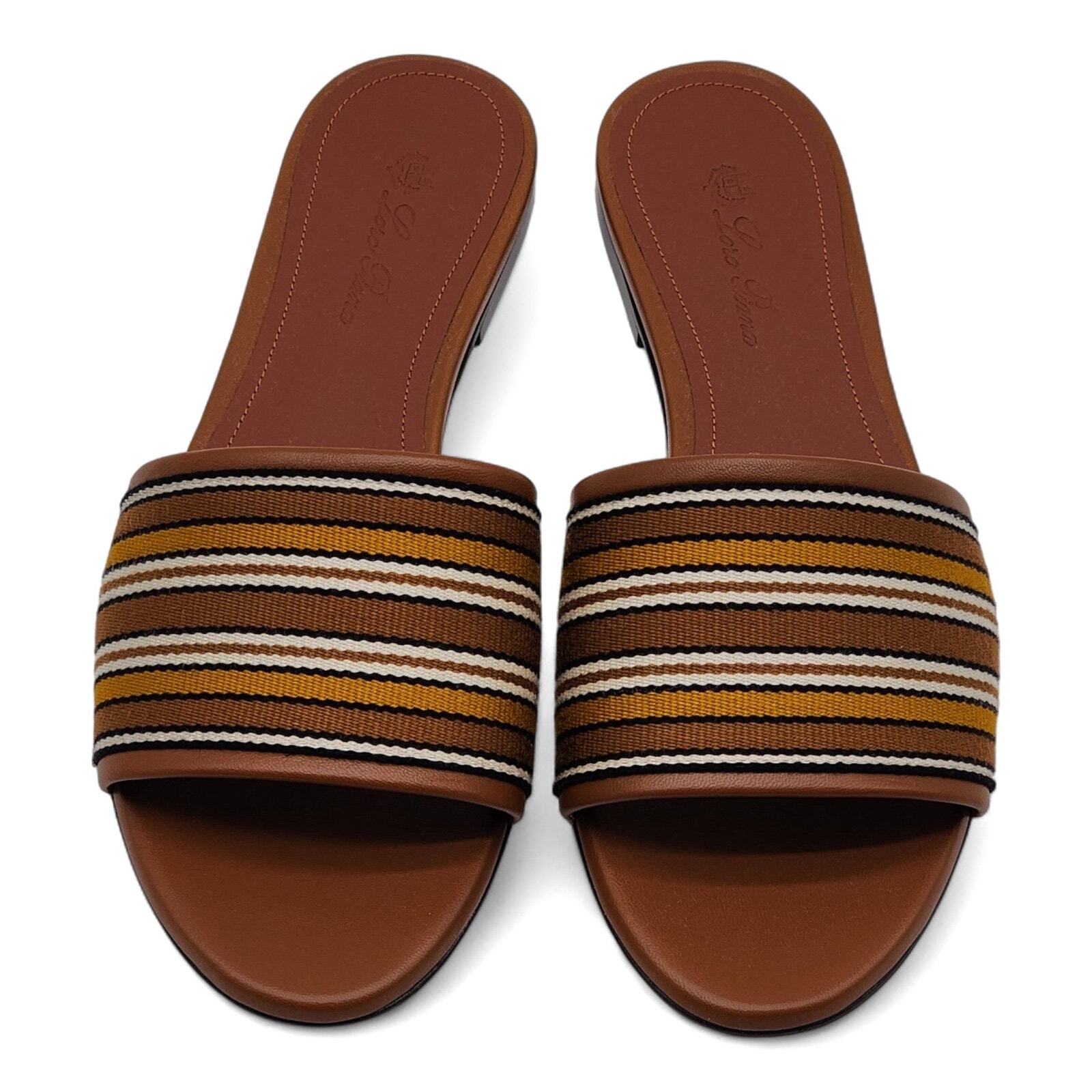 Loro Piana The Suitcase Stripe Sandals Fabric Leather Brown EU 36 US 5.5 $750