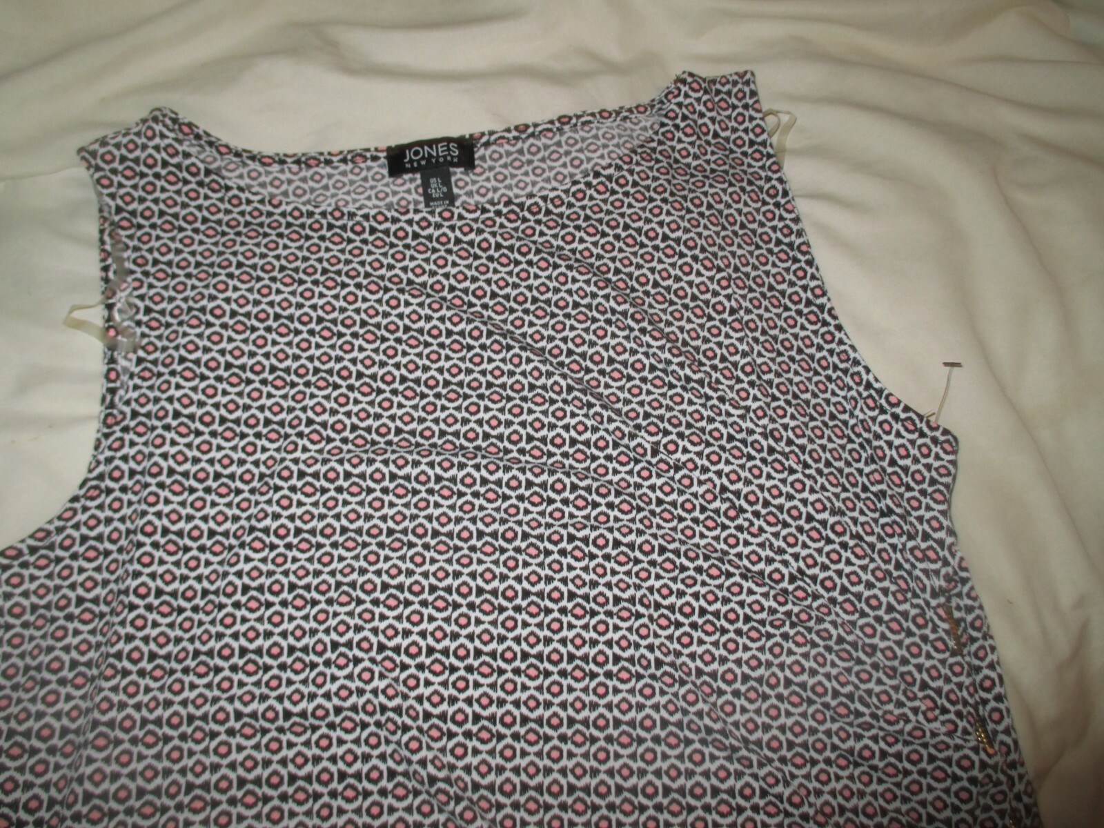 Jones New York White Brown Pink Geo Sleeveless Side Zipper Top Large