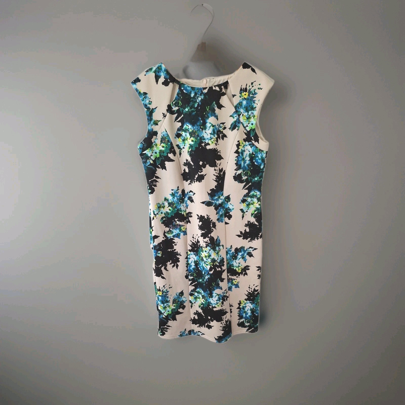 Wallis Dress Size 14 shift floral white beige blue black wedding event party