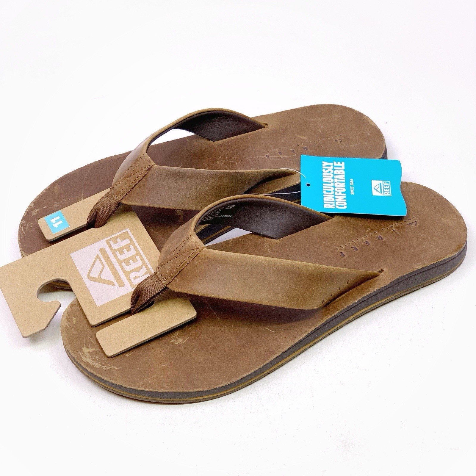 Reef Mens Ojai Classic Dark Brown Flip Flop Cushion Sandals Men’s Sizes **READ**