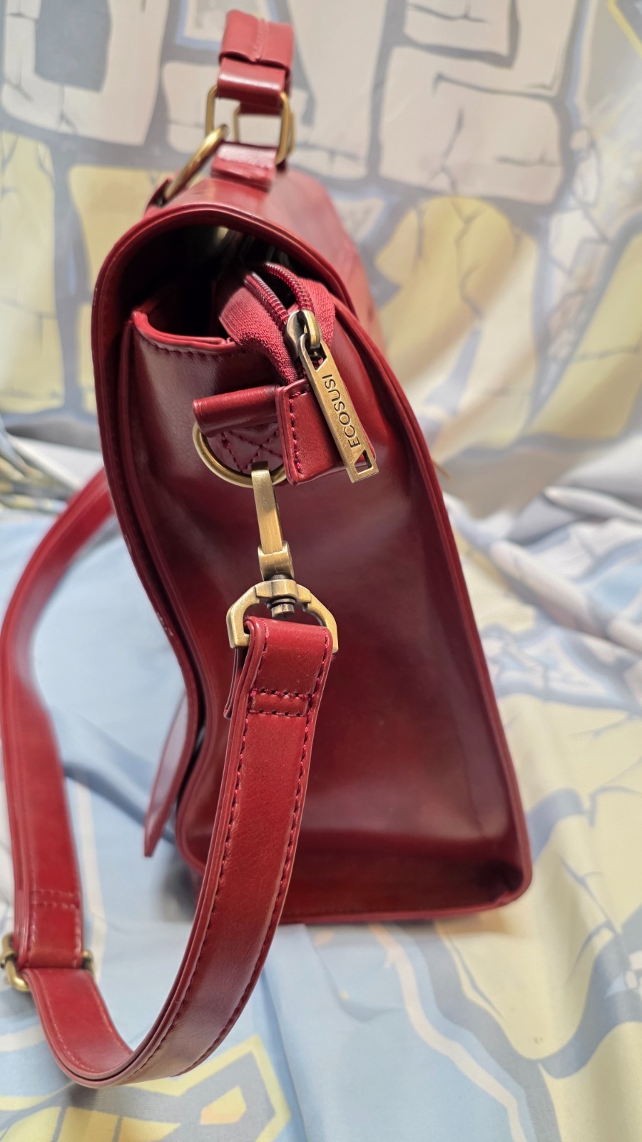 ECOSUSI Vegan Leather Laptop Bag Briefcase Crossbody Messenger Bag Red