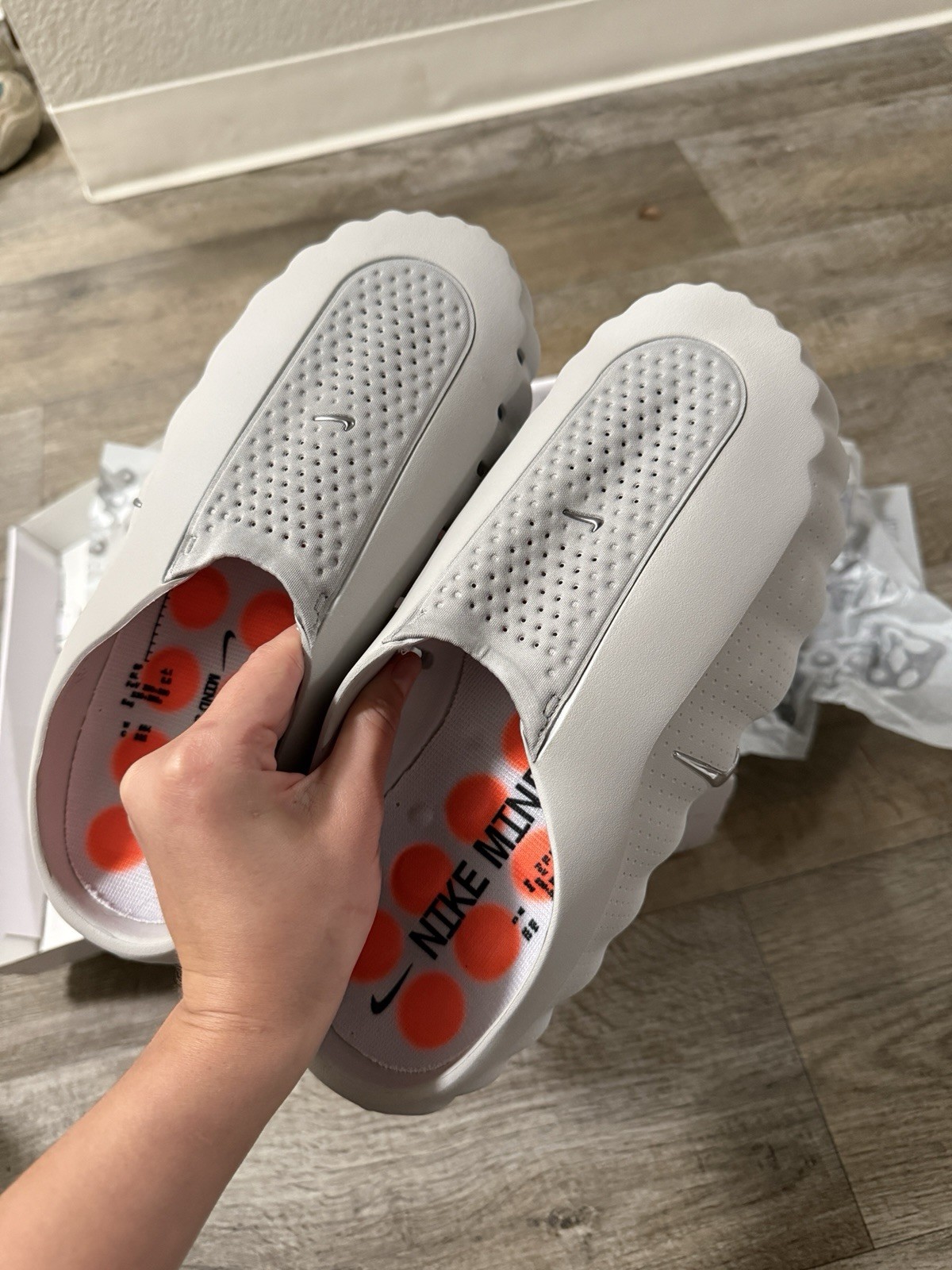 Nike Mind 001 Slip-On Slide Sandals Gray/Orange Rubber Logo Men’s US 9.5