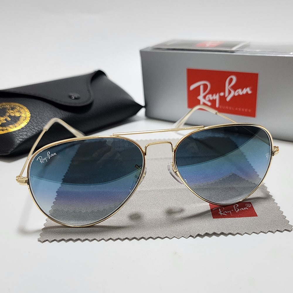 Ray-Ban RB3025 Aviator Pilot Sunglasses Gold Frame Gradient Blue Lens 58-14 mm