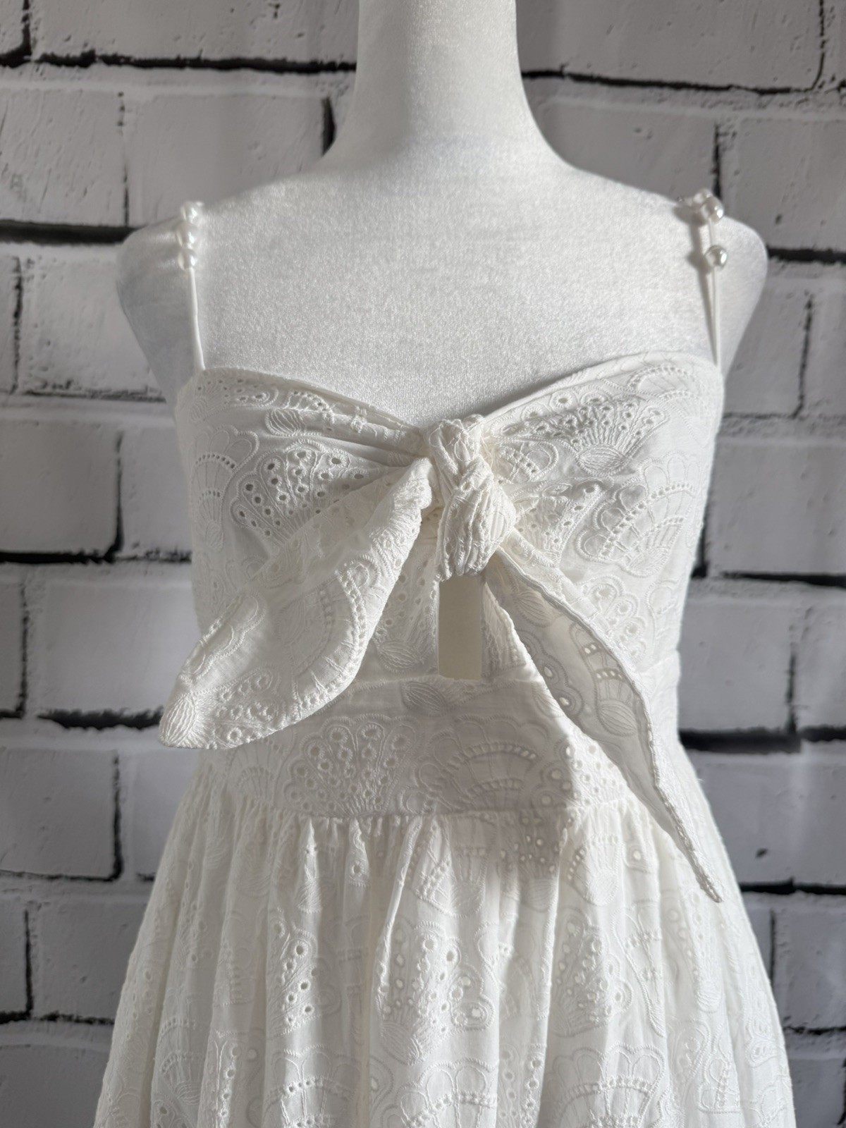 NWT House of Harlow 1960 White Eyelet Cotton Maxi Dress Smocked Back S