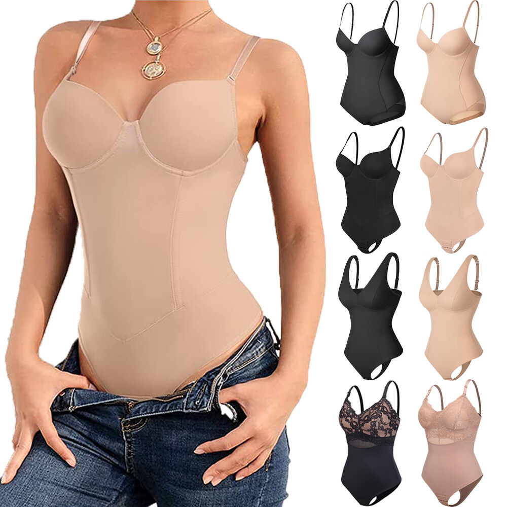Women’s Slimming Body Shaper Push Up Bra Thong Bodysuit Tummy Control Shapewear
