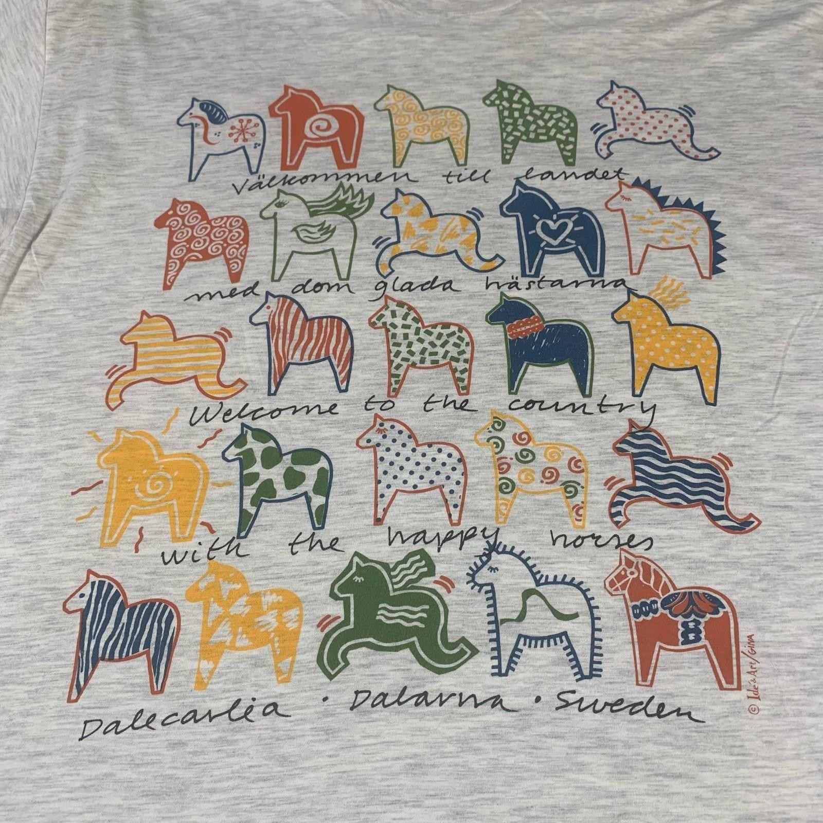 VTG Best In Town T Shirt Adult 2XL Gray Horses Tribal Single Stitch 90s Sweden