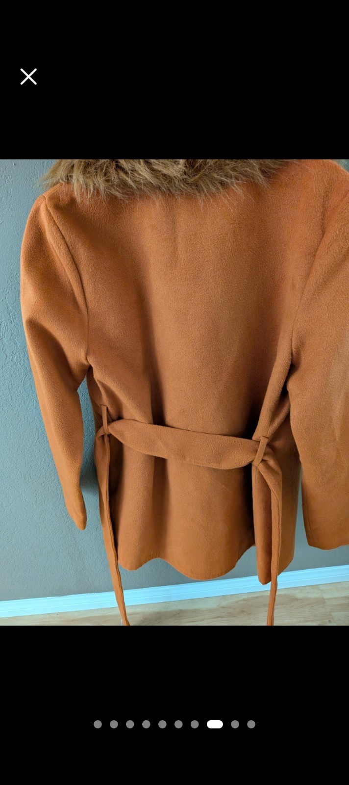 Rust Color Lined Belted Fur Collar Coat (Detachable Collar) New With Out Tags