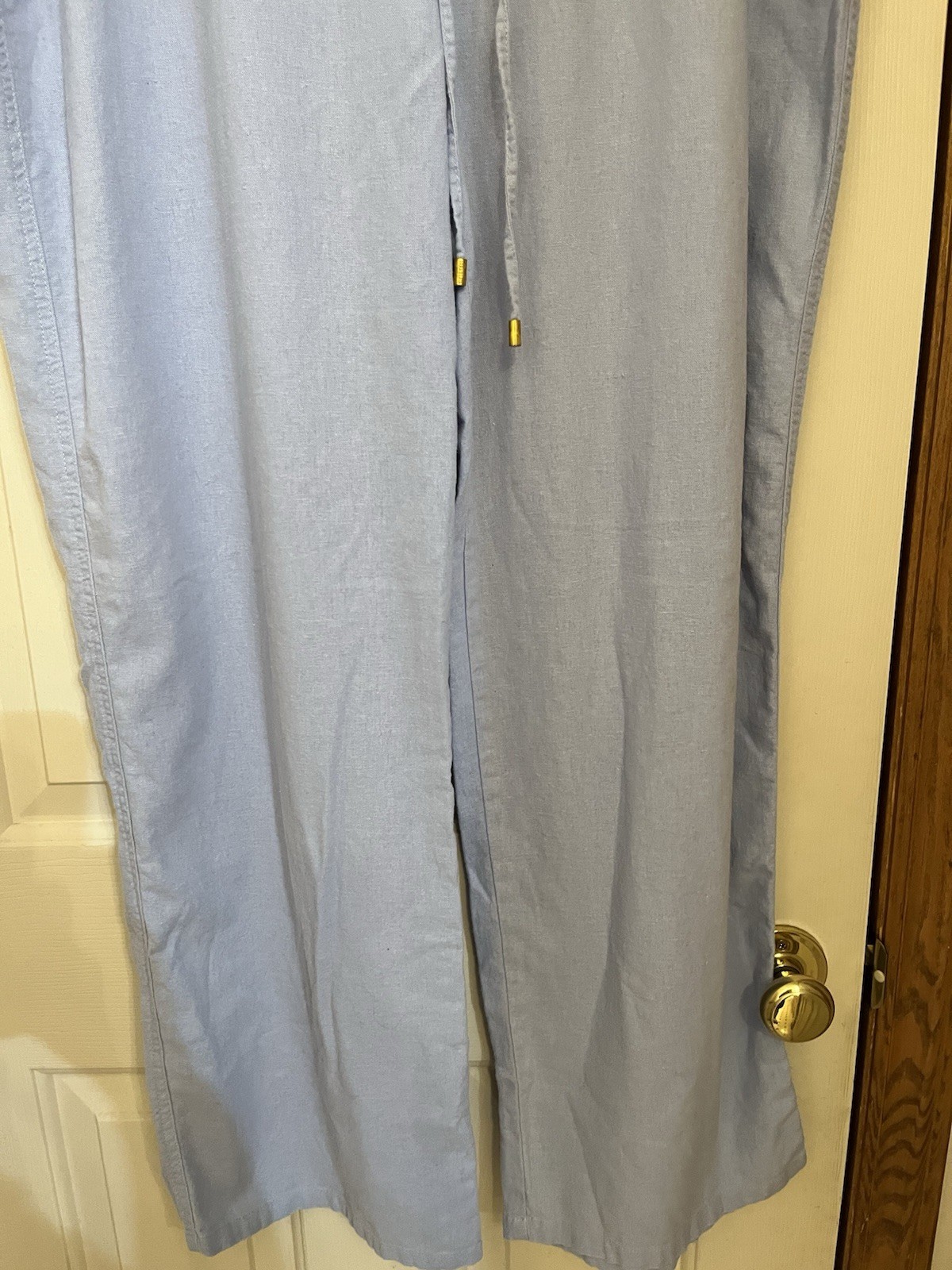 Ellen Tracy Women’s Blue Linen Solid Pull-On Drawstring Pants w/ Pockets XL