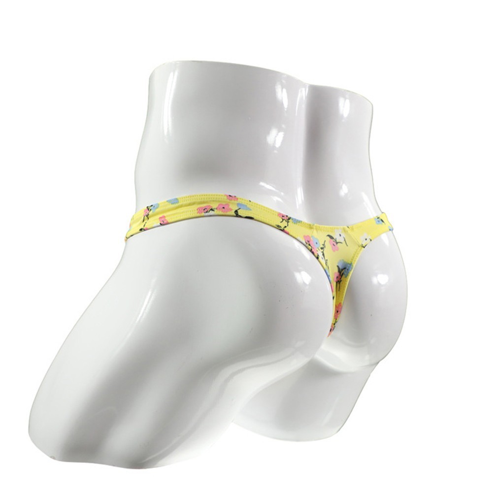 Stylish Men’s Ice Silk G string Print Briefs Thong Bikini T Back Underwear