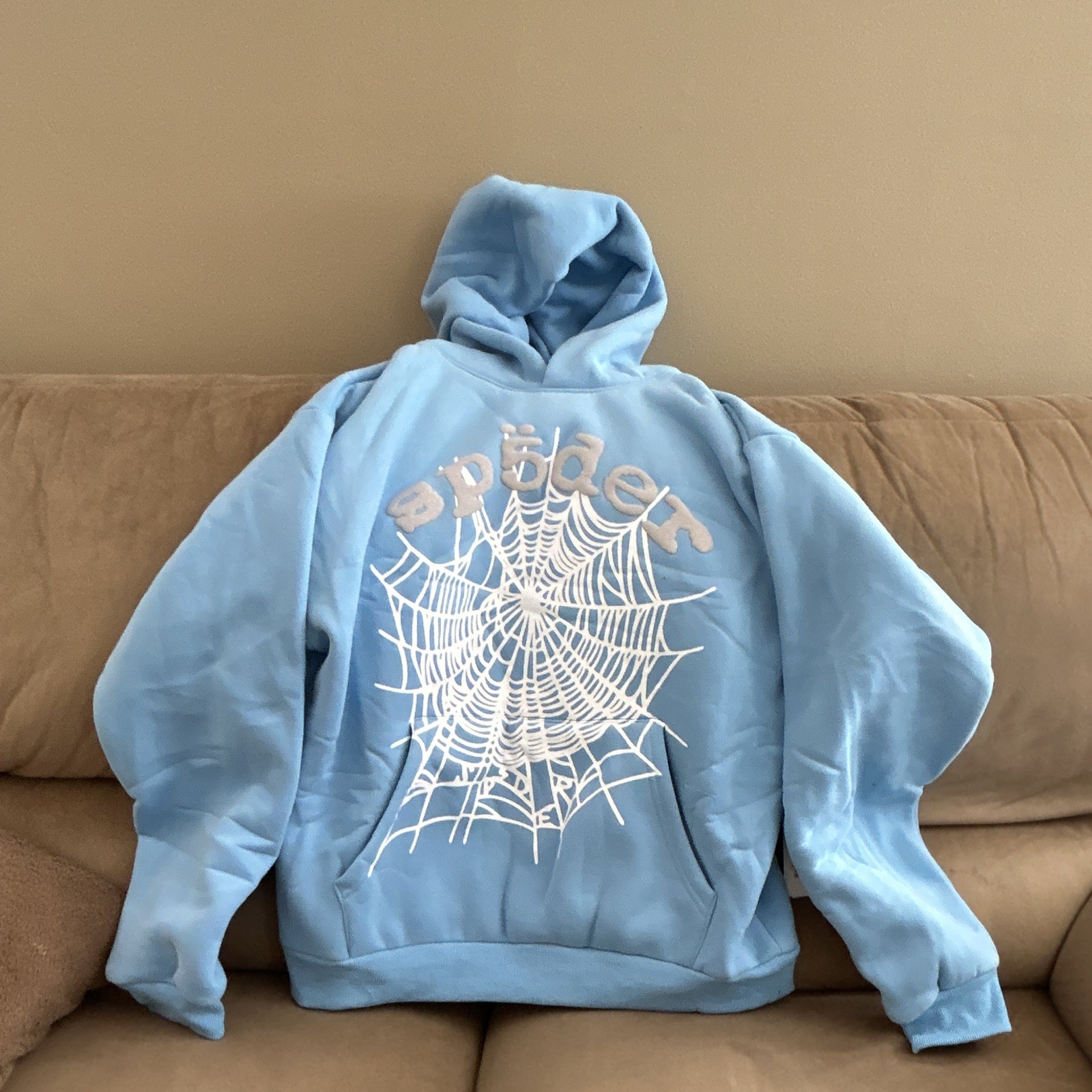 1/1 REPLICA sp5der Men’s M Blue Pullover Hoodie Cotton Long Sleeve Spider Web