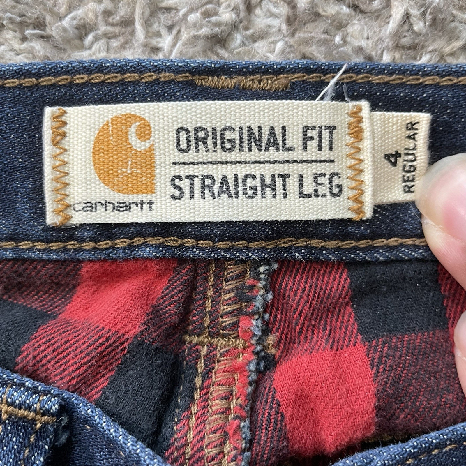 Carhartt Flannel Fleece Lined Jeans Womens 4 Blue Original Straight Stretch 1574
