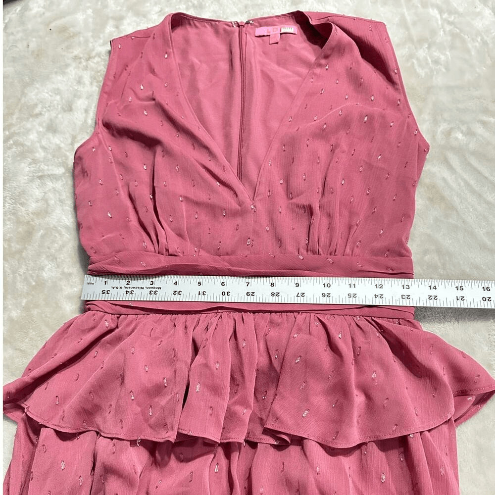 LDT Maxi Gown Women’s 4 Pink Rose Sleeveless V-Neck Peplum Waist A-Line RTR