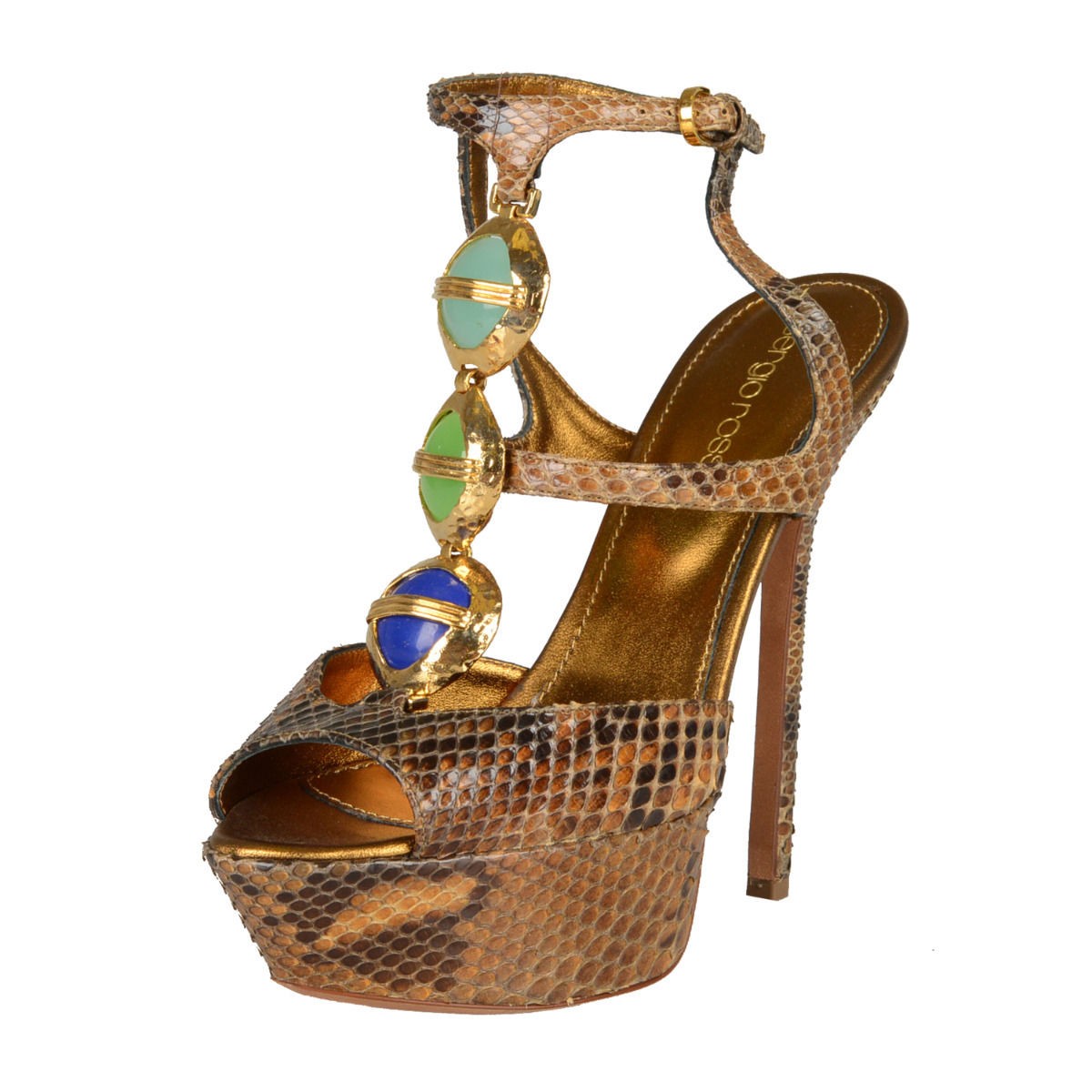 Sergio Rossi Python High Heel Platform Sandals Shoes US 5 IT 35