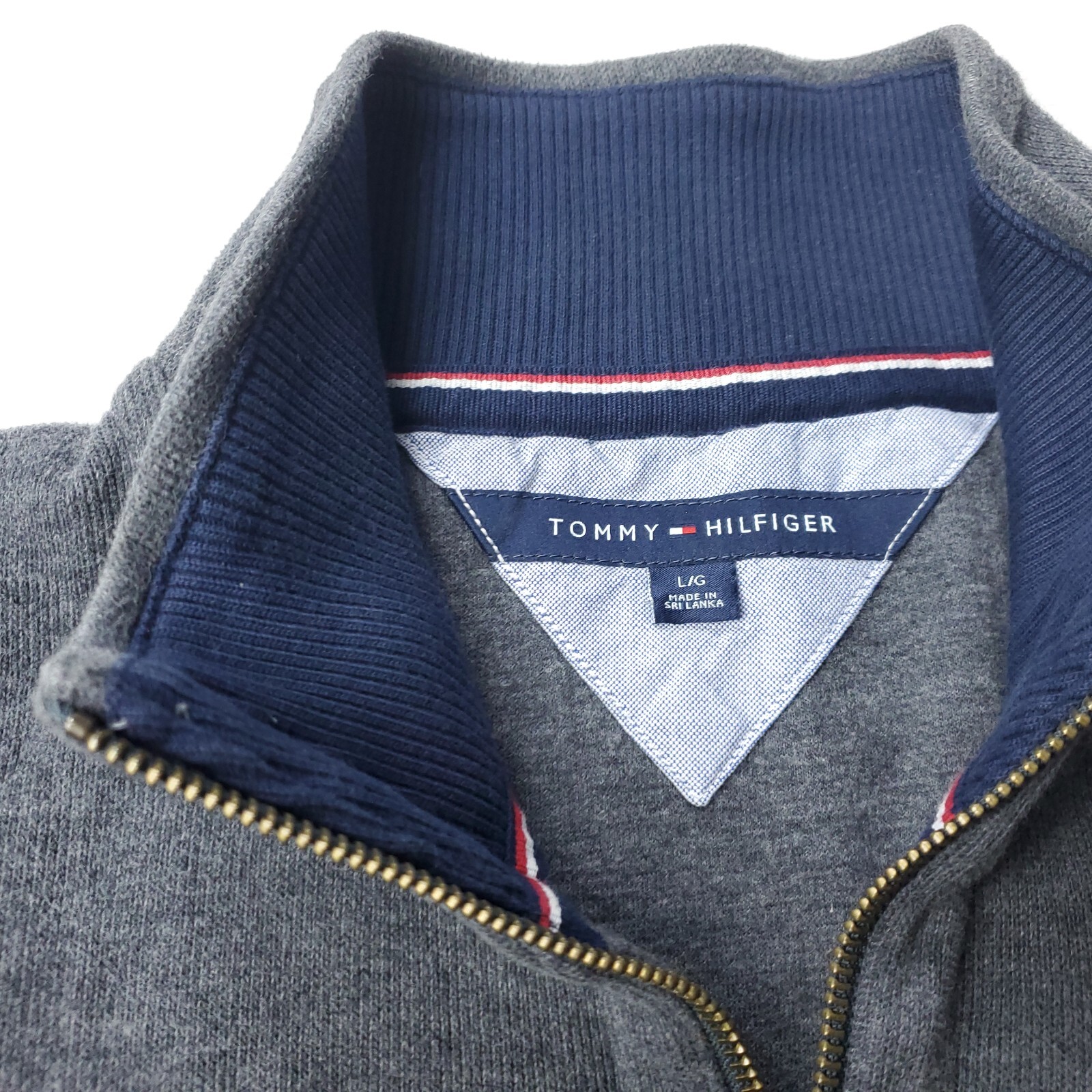 Tommy Hilfiger Sweater Mens L Large Gray Pullover Zip Up Cotton Casual Preppy